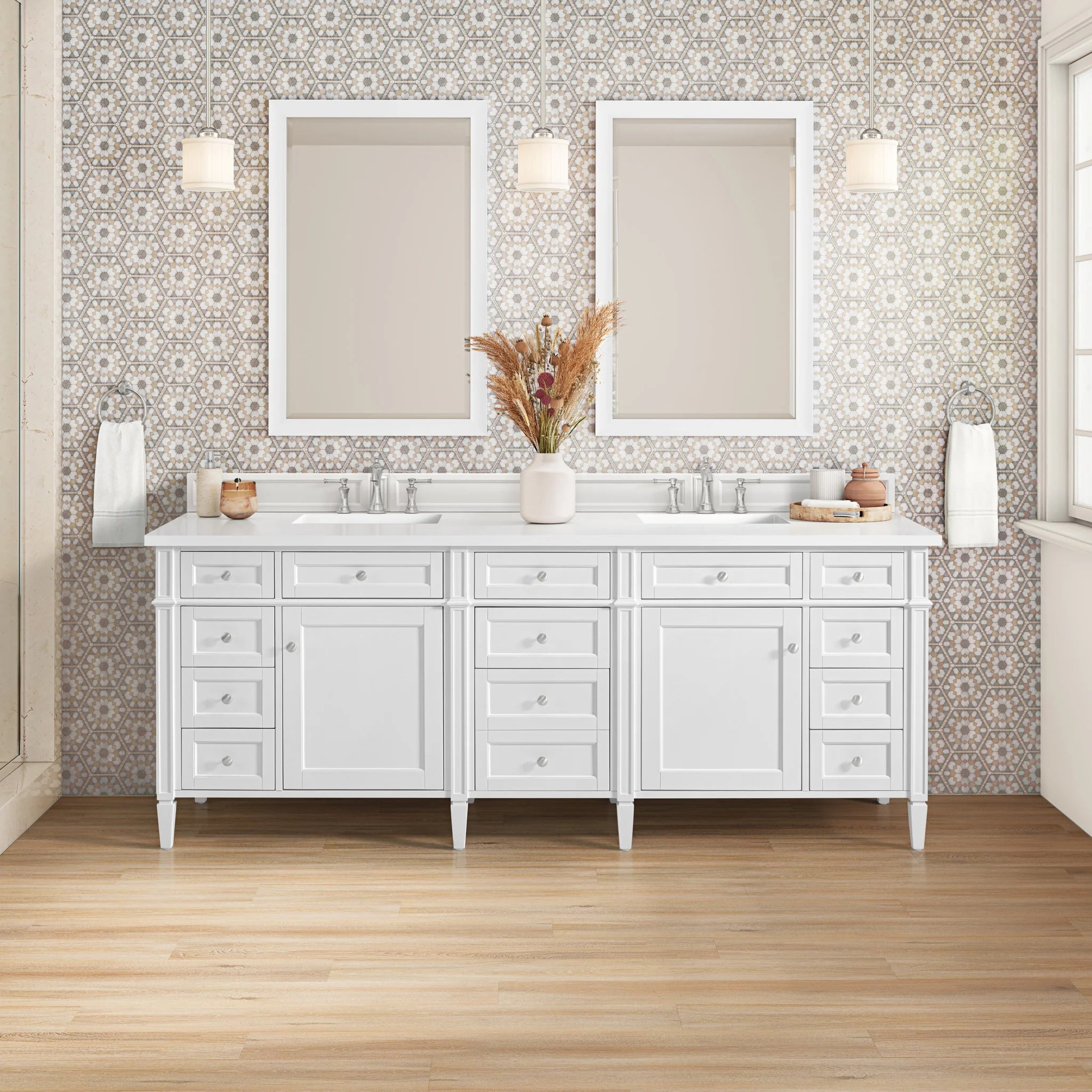84" Brittany Double Vanity in Bright White by James Martin Vanities-White Zeus Silestone 2