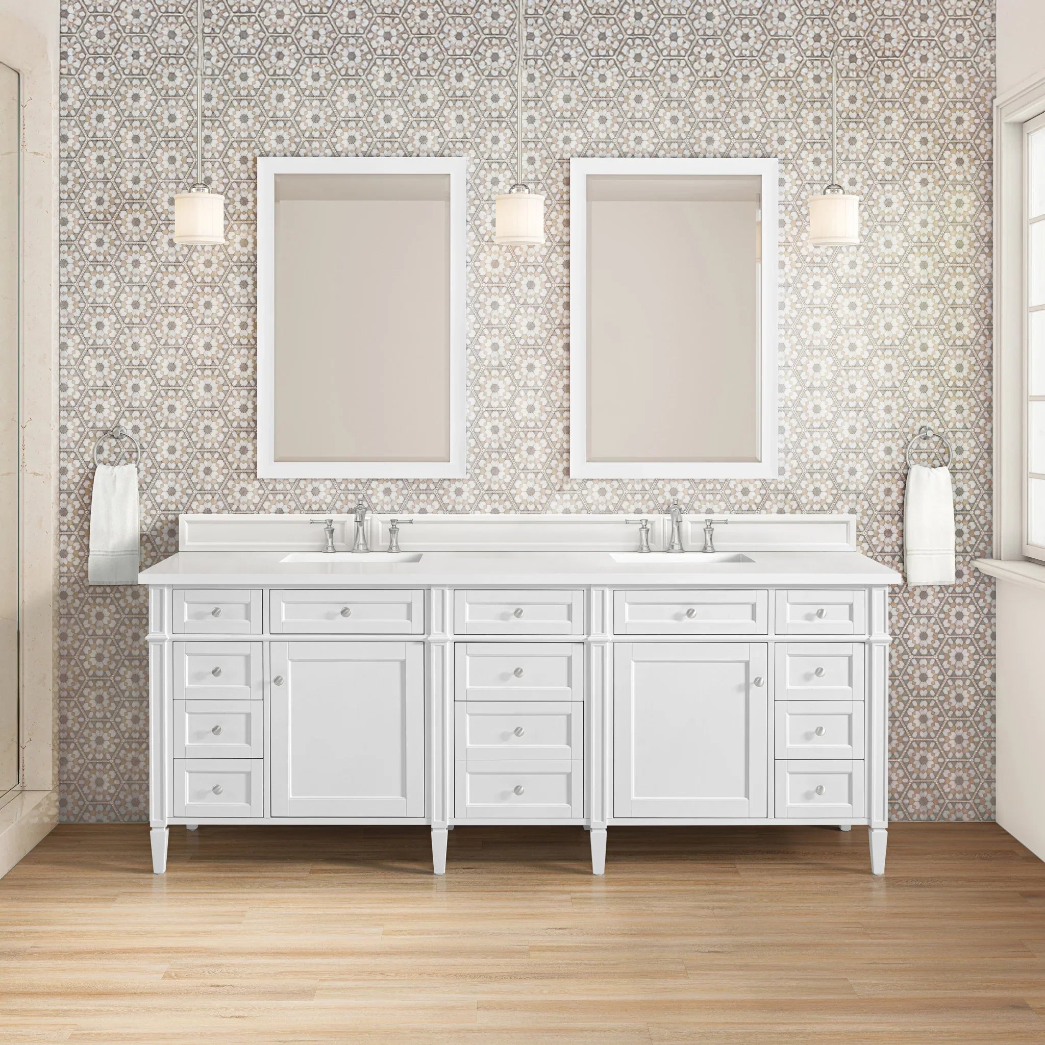 84" Brittany Double Vanity in Bright White by James Martin Vanities-White Zeus Silestone 3