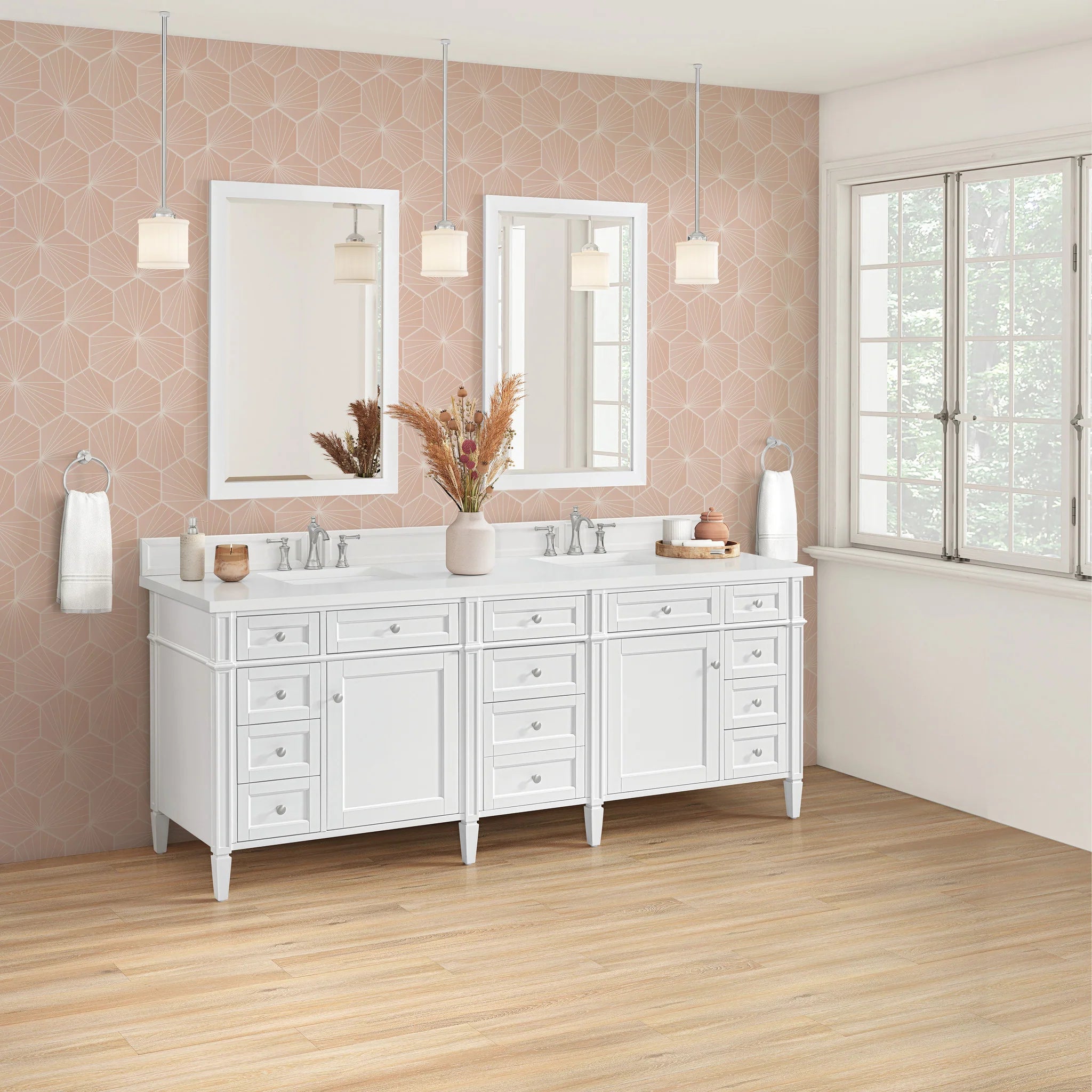 84" Brittany Double Vanity in Bright White by James Martin Vanities-White Zeus Silestone 7