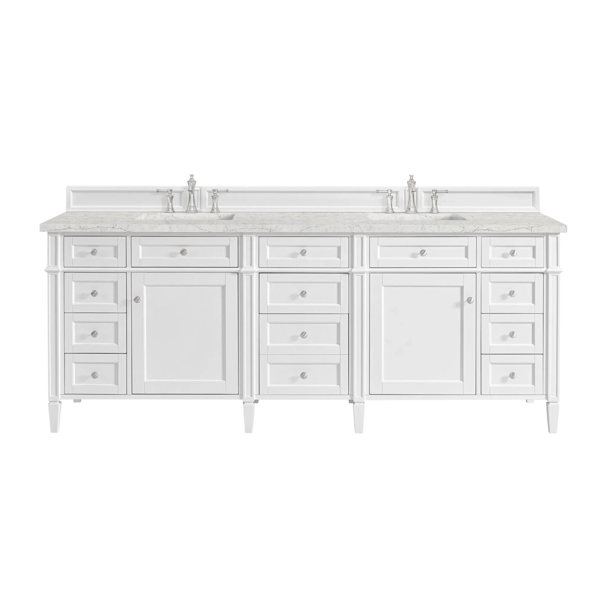 84" Brittany Double Vanity in Bright White w/FreePower Wireless Charger by James Martin Vanities-Eternal Jasmine Pearl Silestone 