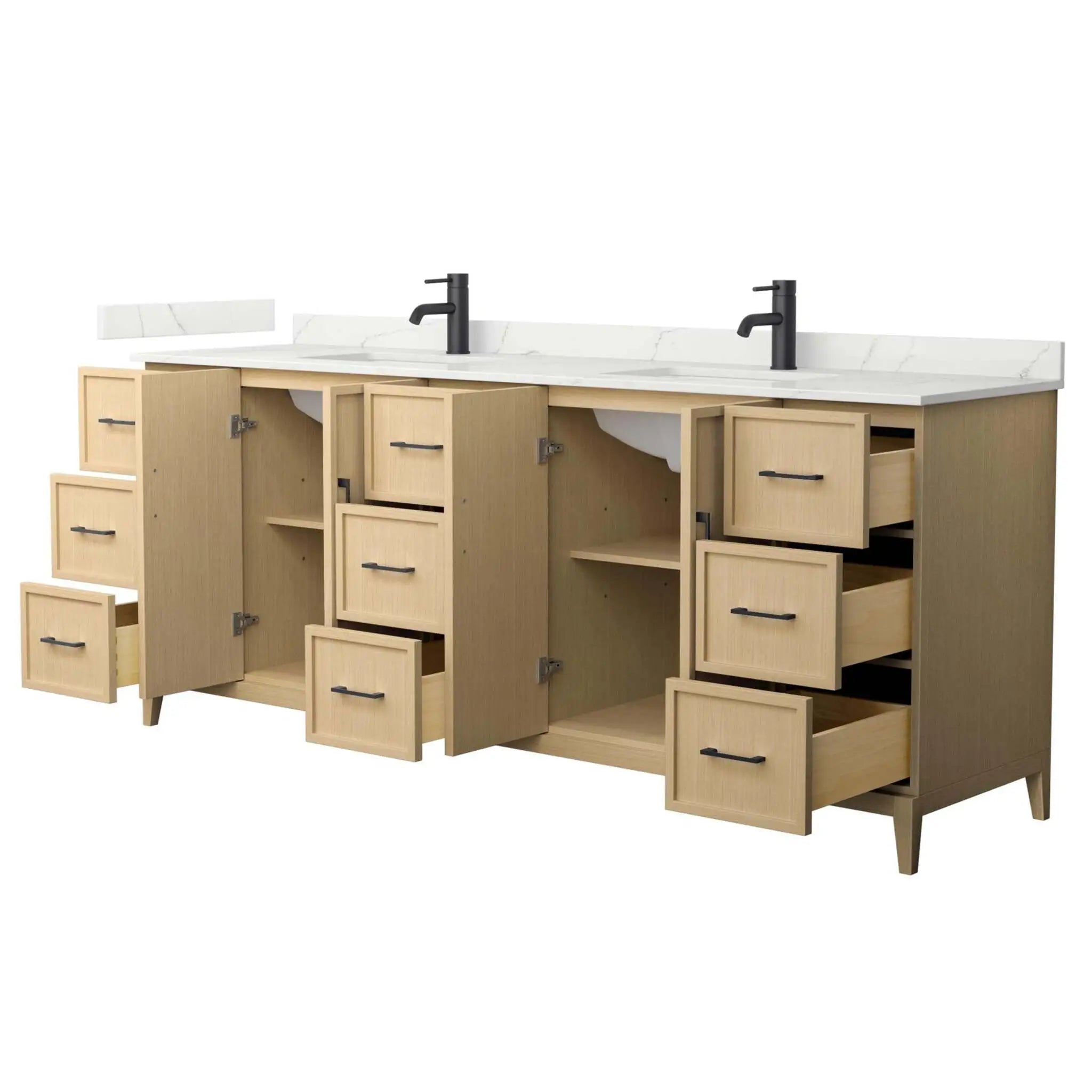 84" Elan Double Bathroom Vanity in White Oak with Matte Black Trim by Wyndham
