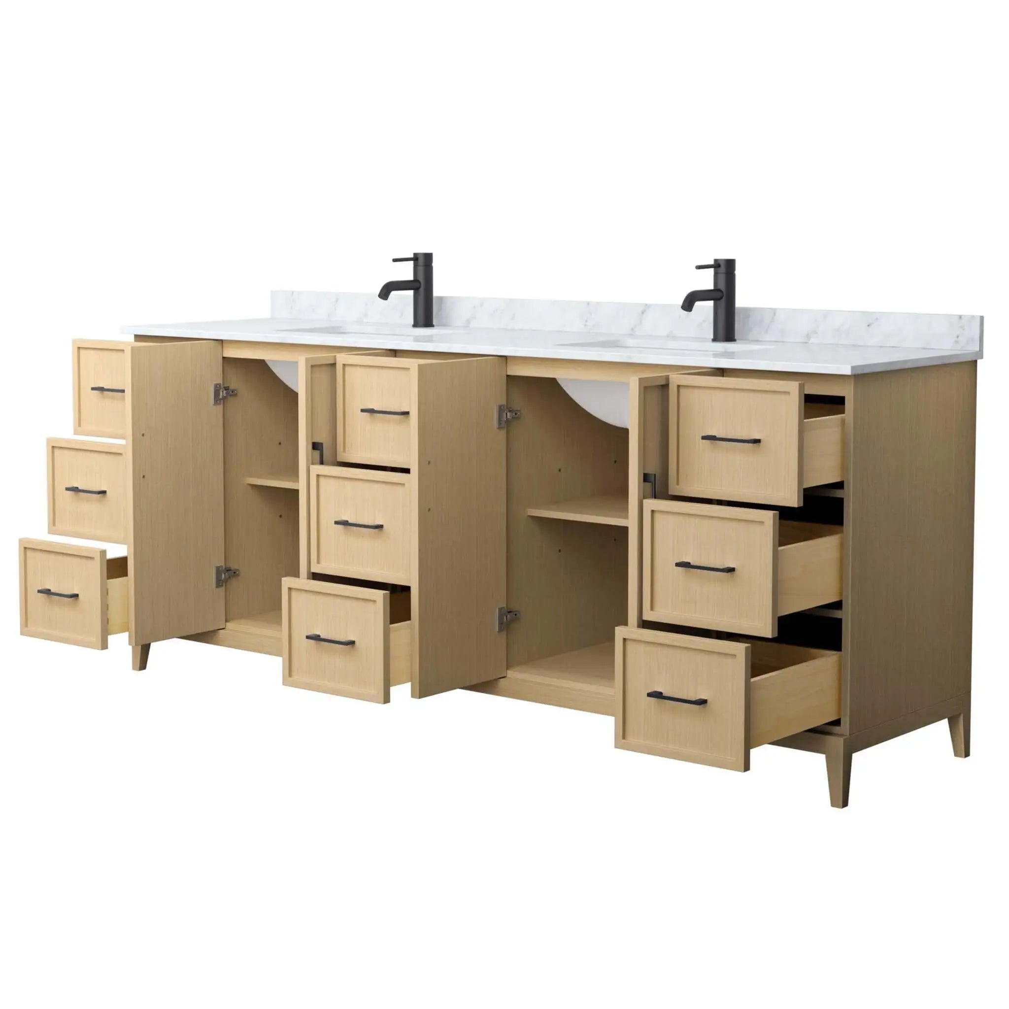 84" Elan Double Bathroom Vanity in White Oak with Matte Black Trim by Wyndham