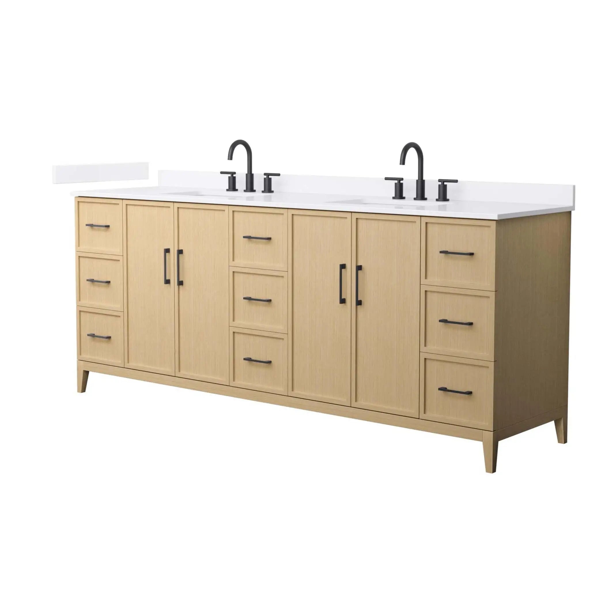 84" Elan Double Bathroom Vanity in White Oak with Matte Black Trim by Wyndham
