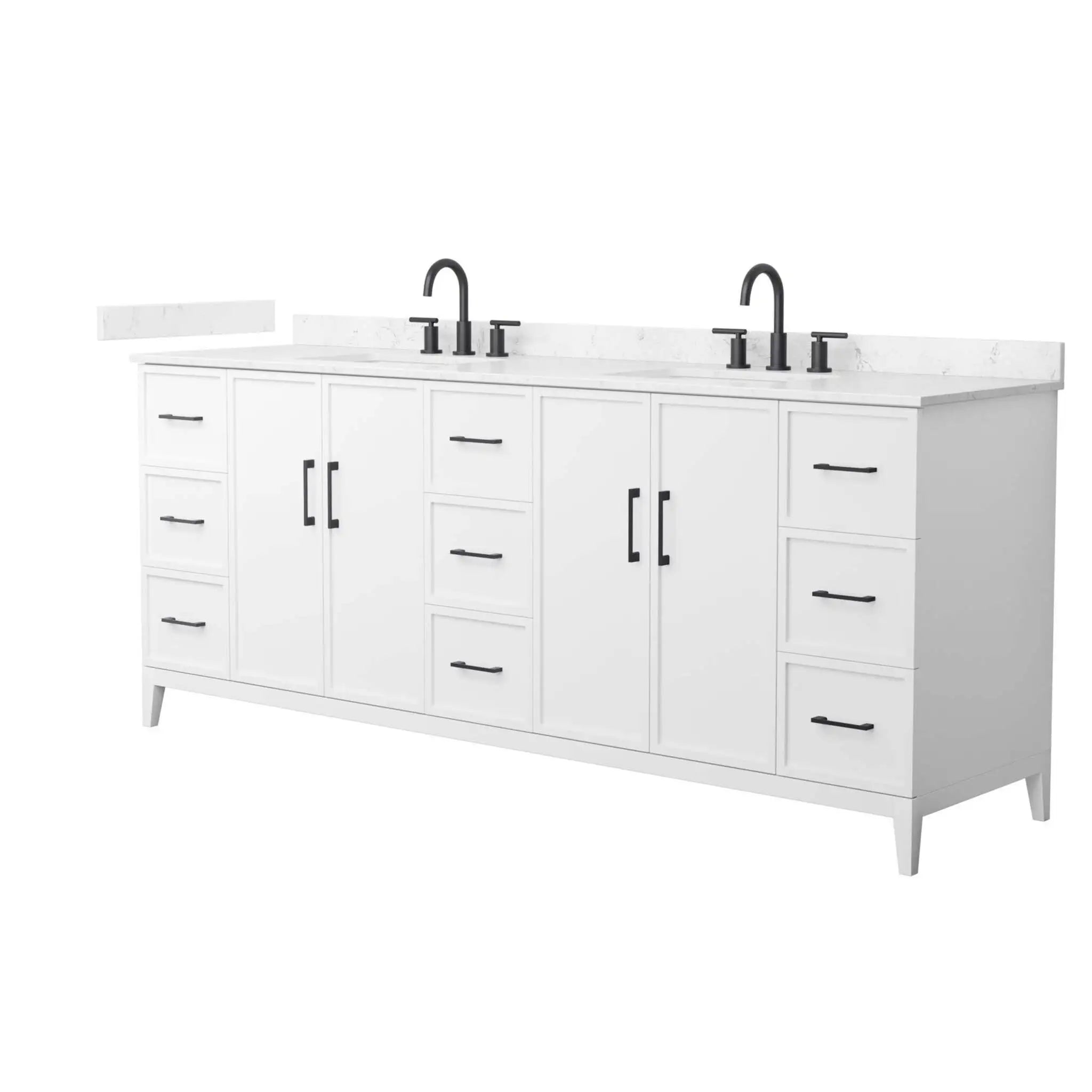 84" Elan Double Bathroom Vanity in White with Matte Black Trim by Wyndham