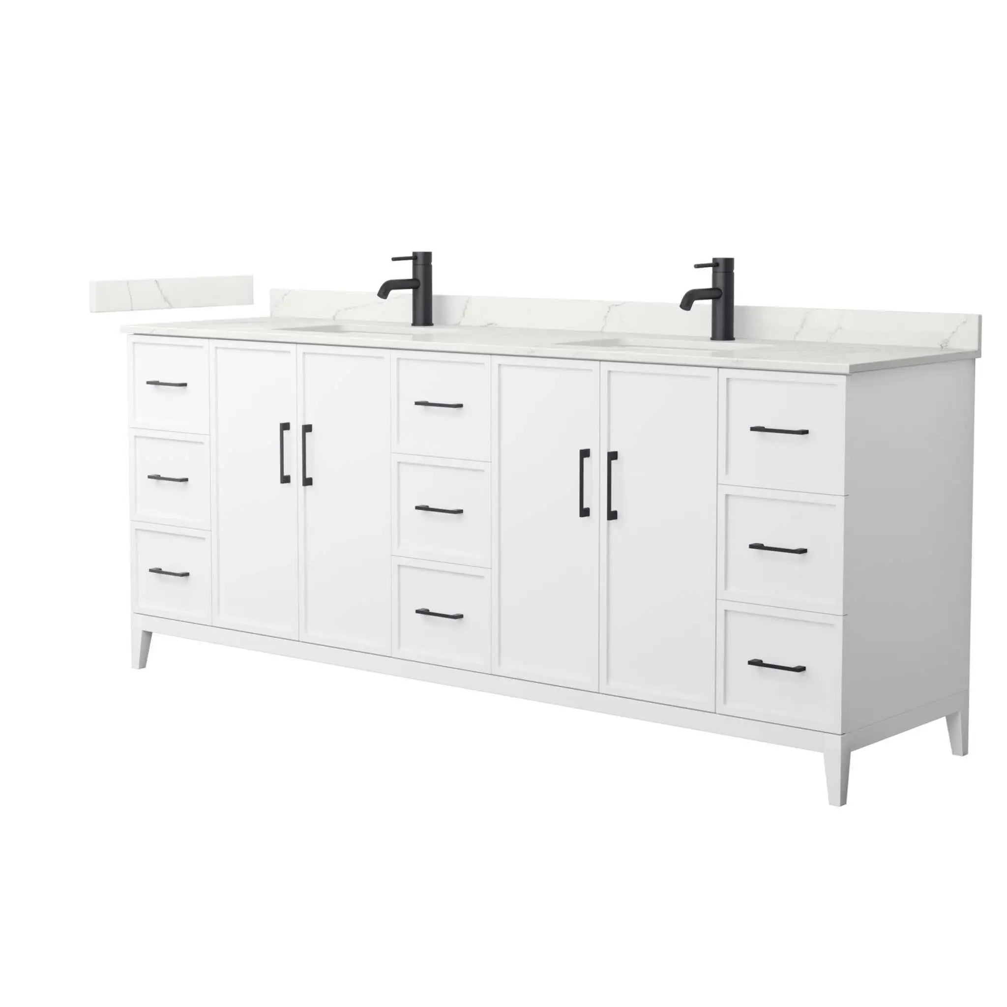 84" Elan Double Bathroom Vanity in White with Matte Black Trim by Wyndham