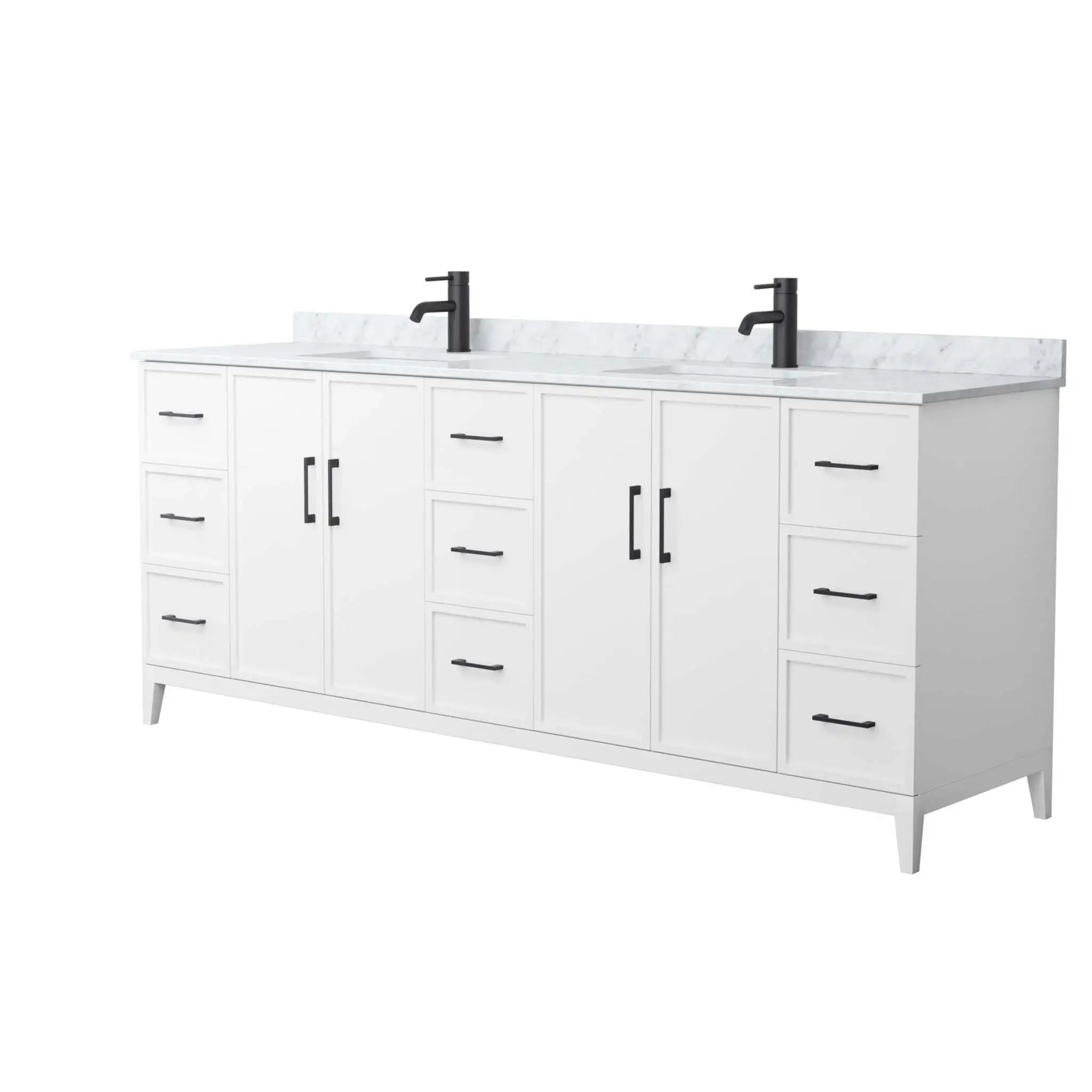 84" Elan Double Bathroom Vanity in White with Matte Black Trim by Wyndham