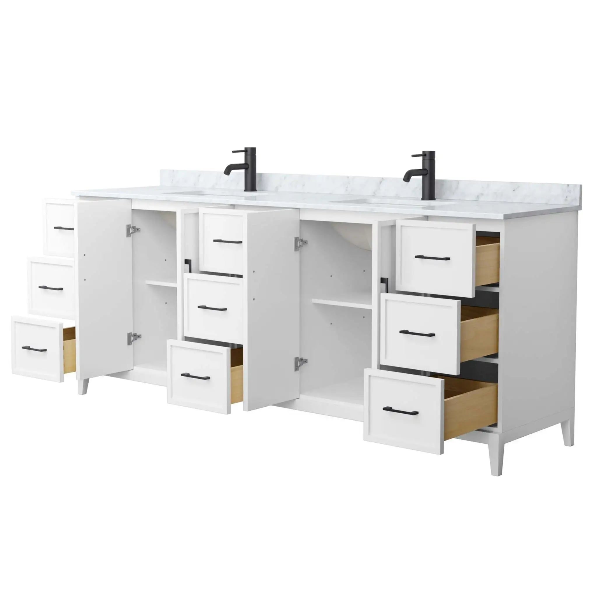 84" Elan Double Bathroom Vanity in White with Matte Black Trim by Wyndham