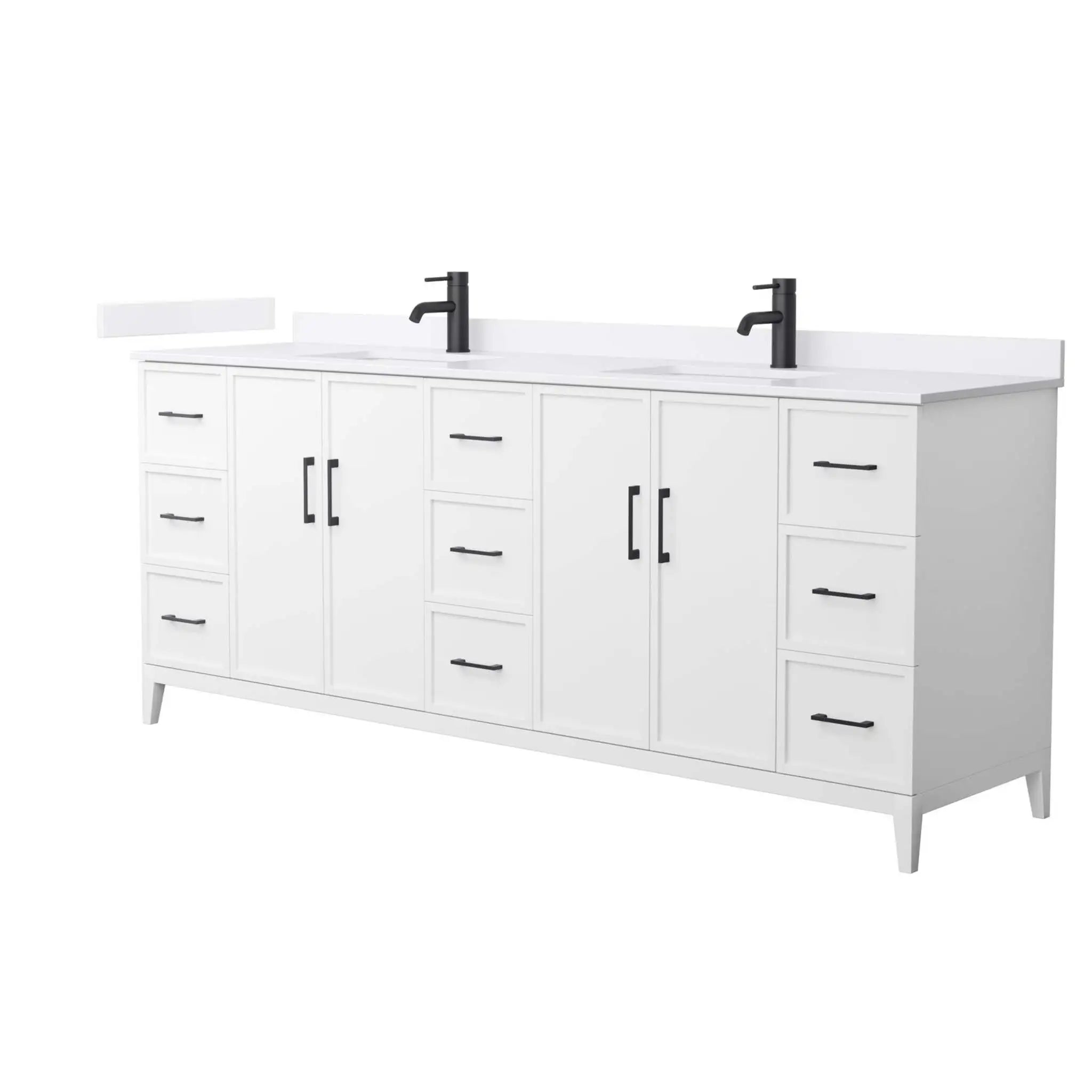 84" Elan Double Bathroom Vanity in White with Matte Black Trim by Wyndham