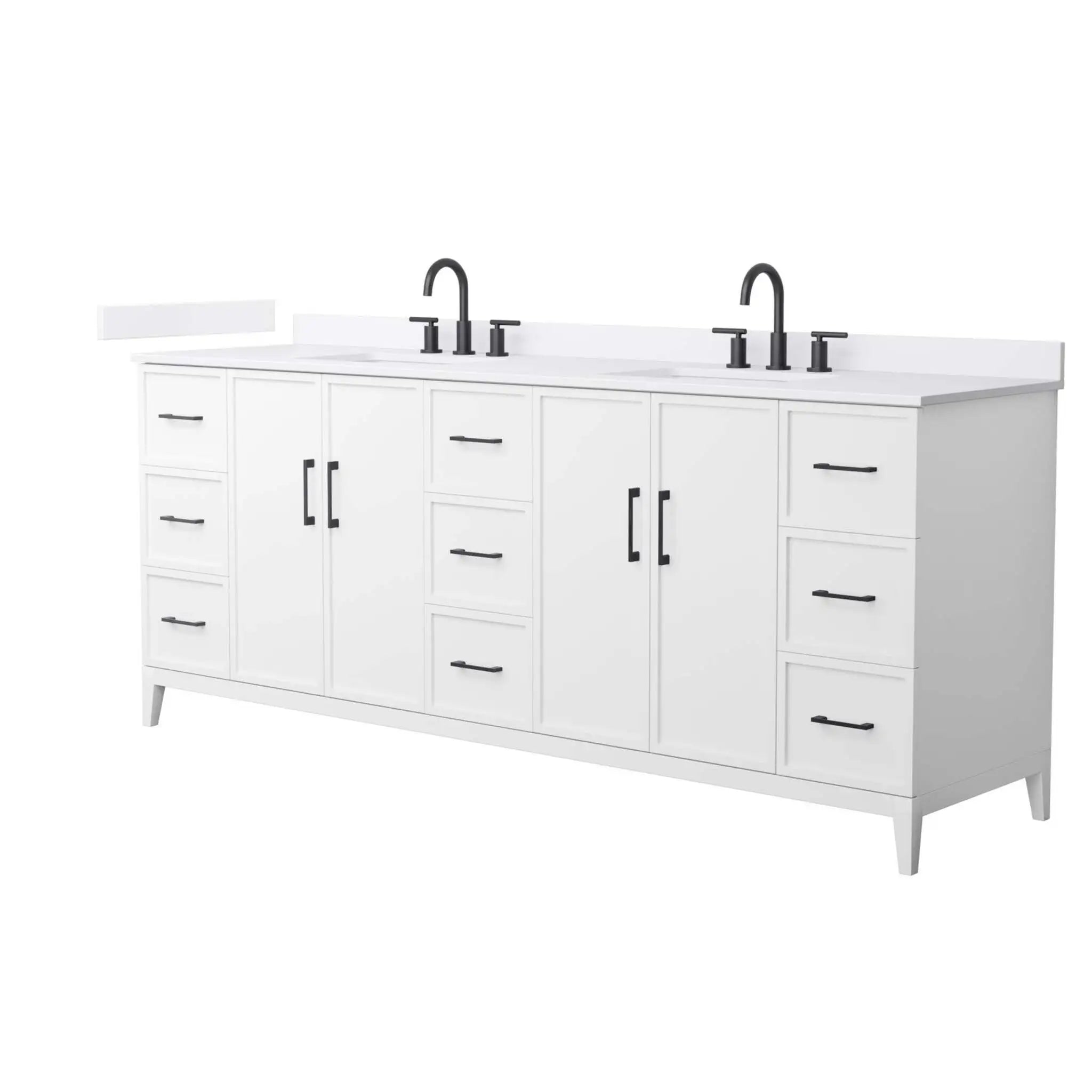 84" Elan Double Bathroom Vanity in White with Matte Black Trim by Wyndham