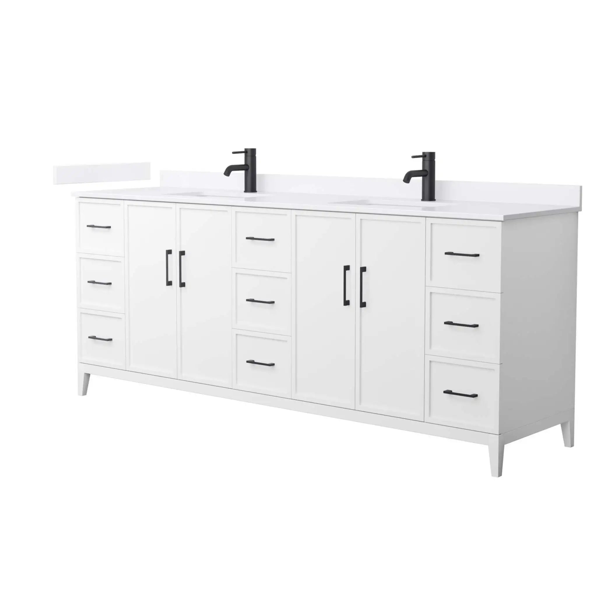 84" Elan Double Bathroom Vanity in White with Matte Black Trim by Wyndham