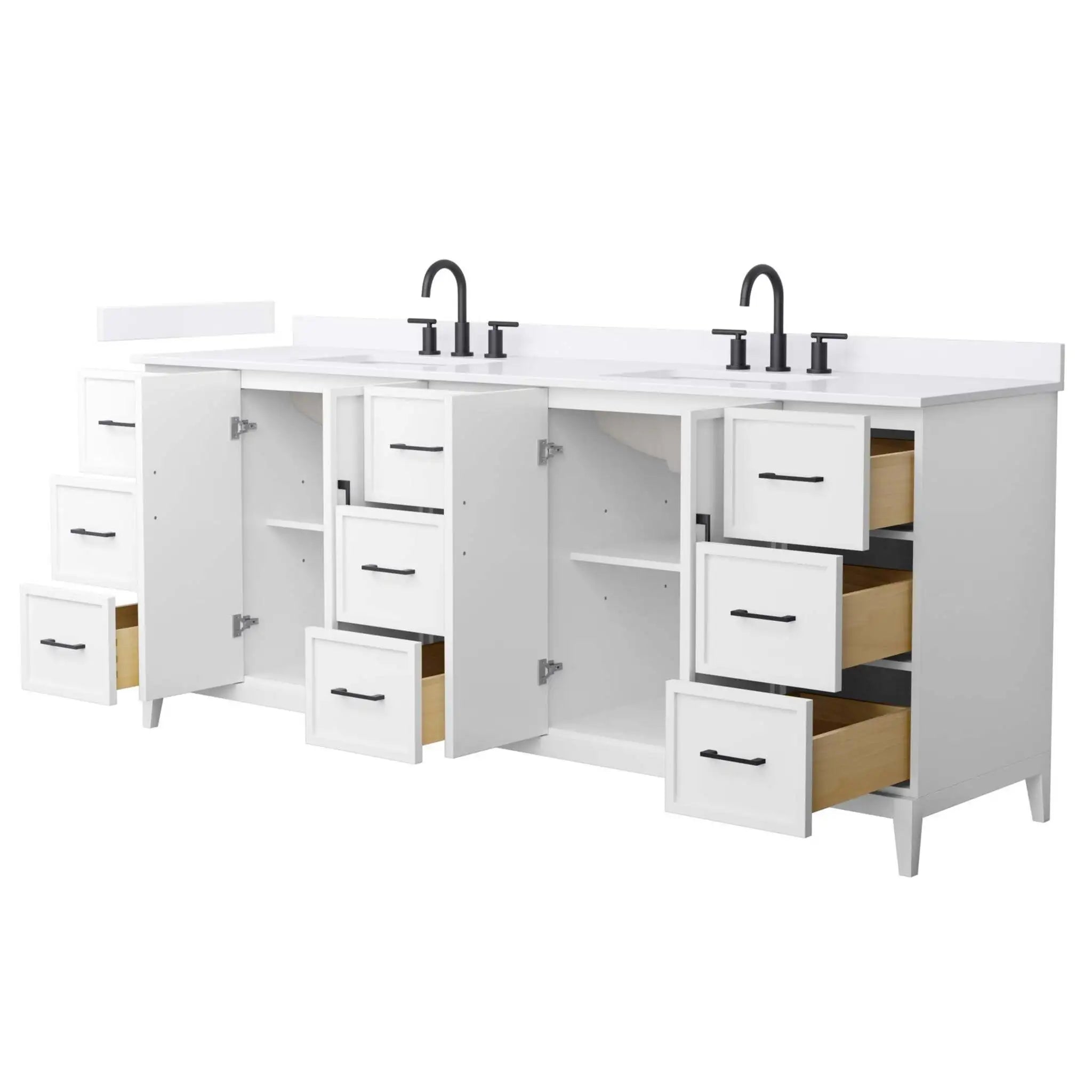 84" Elan Double Bathroom Vanity in White with Matte Black Trim by Wyndham