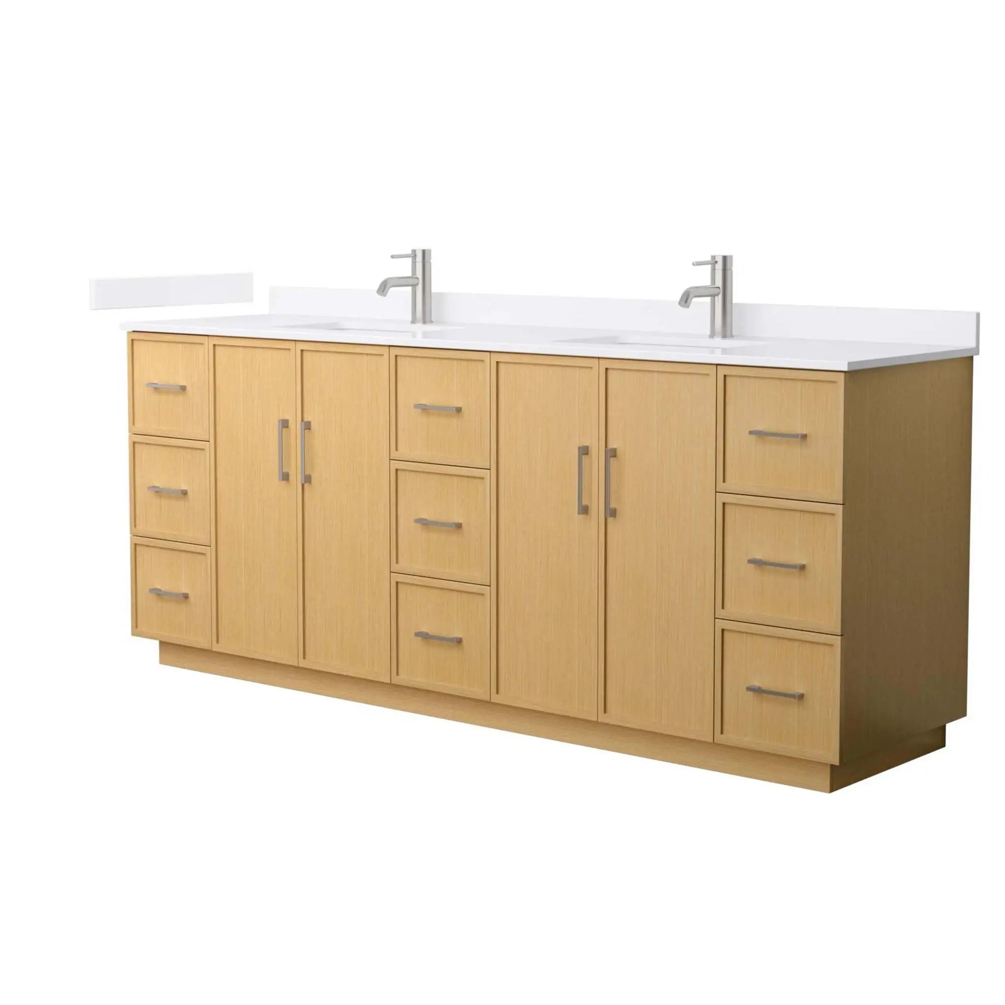 84" Elan TK Elan Double Bathroom Vanity with Toe Kick in Light Oak with Brushed Nickel Trim by Wyndham
