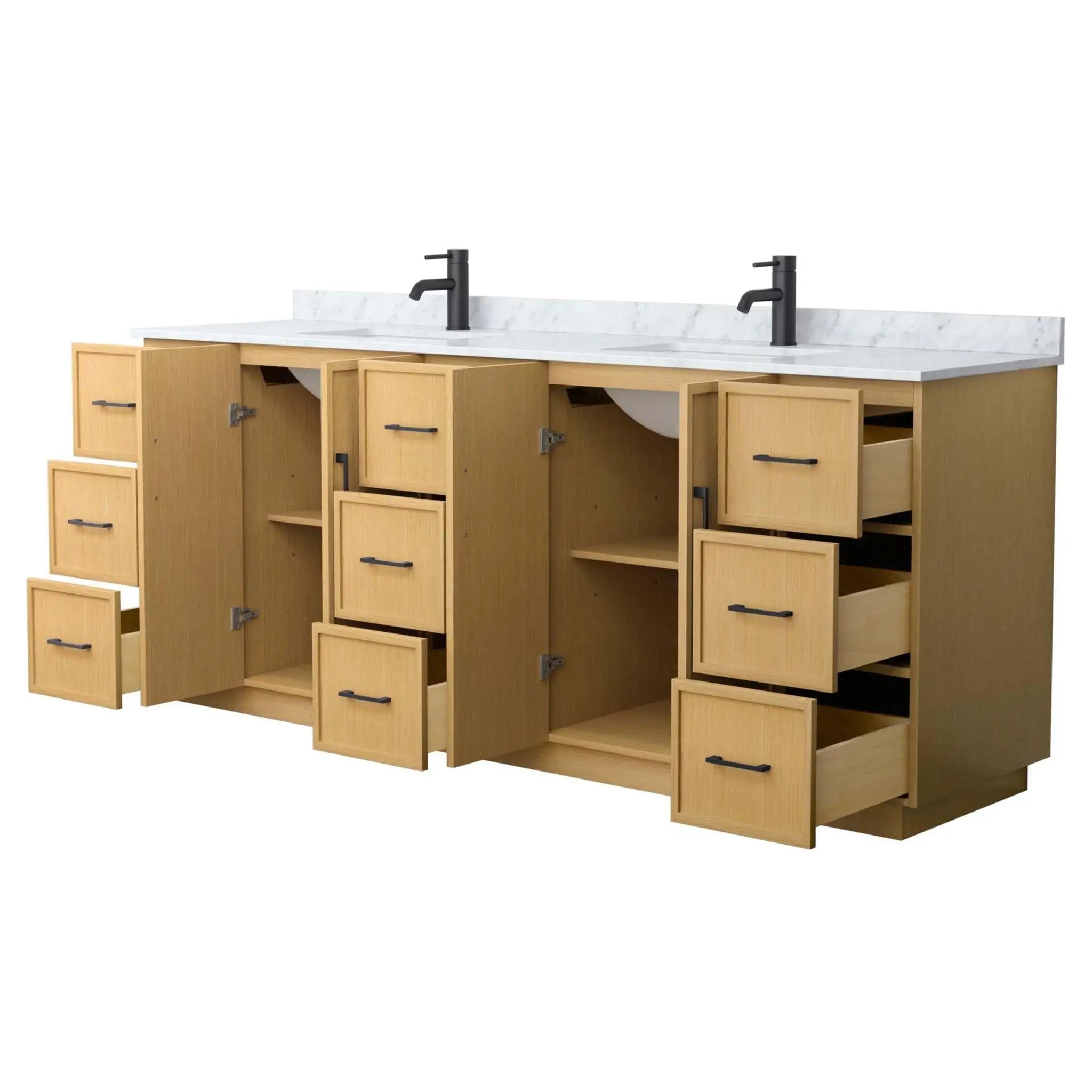 84" Elan TK Elan Double Bathroom Vanity with Toe Kick in Light Oak with Matte Black Trim by Wyndham