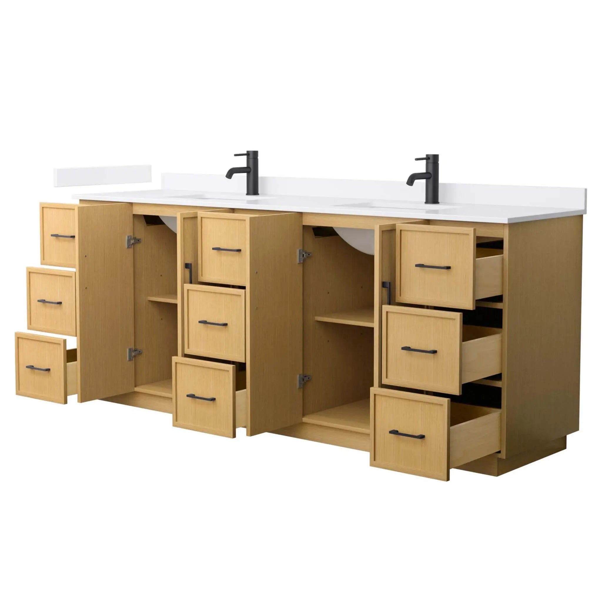 84" Elan TK Elan Double Bathroom Vanity with Toe Kick in Light Oak with Matte Black Trim by Wyndham