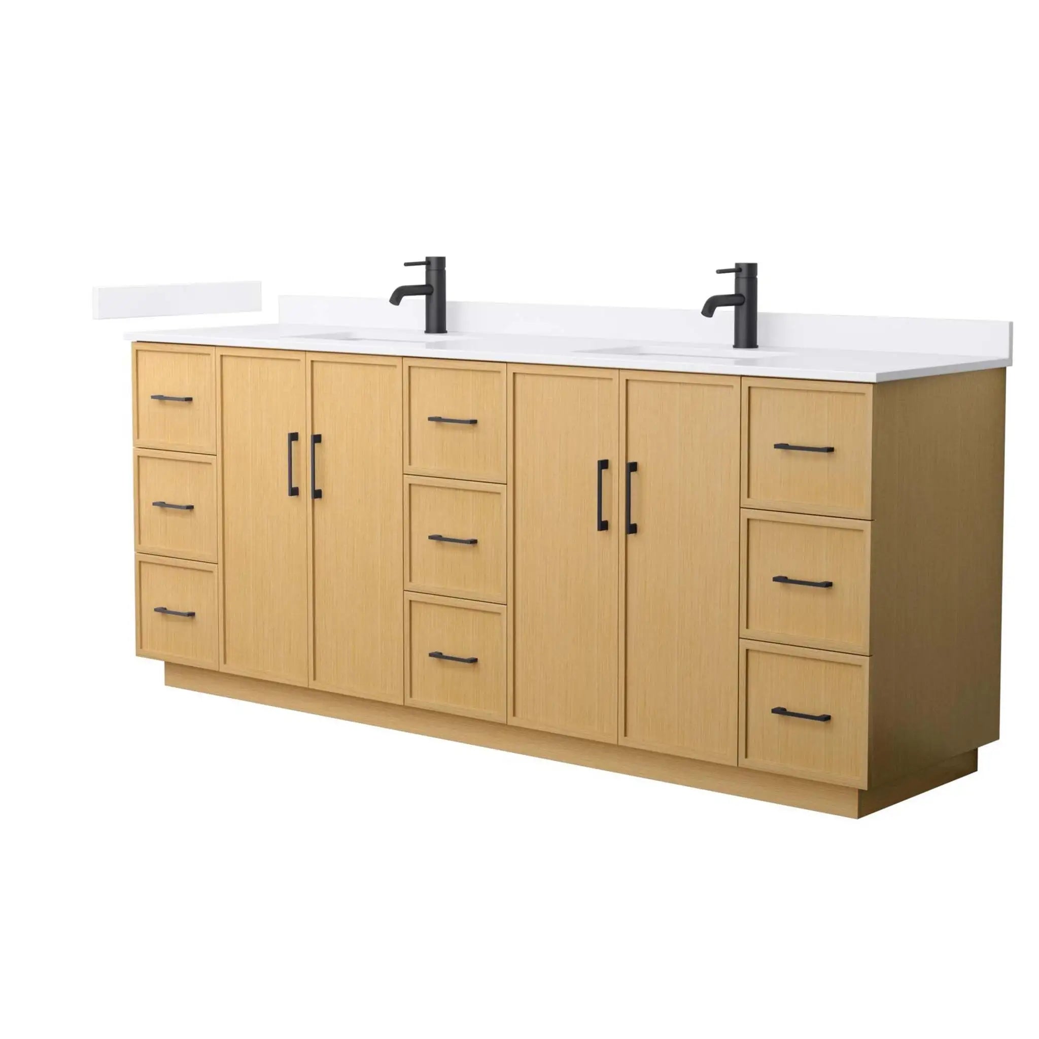84" Elan TK Elan Double Bathroom Vanity with Toe Kick in Light Oak with Matte Black Trim by Wyndham