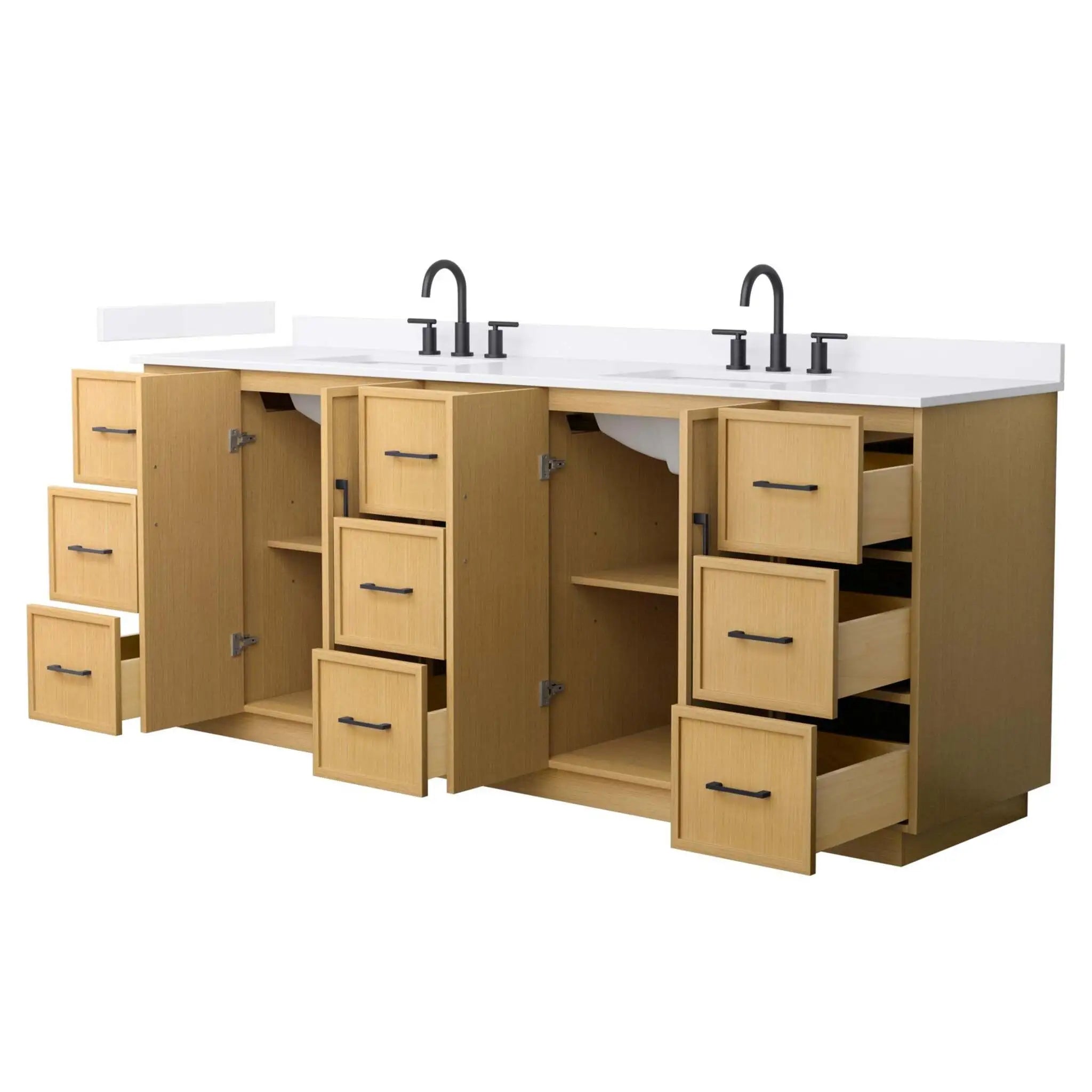 84" Elan TK Elan Double Bathroom Vanity with Toe Kick in Light Oak with Matte Black Trim by Wyndham