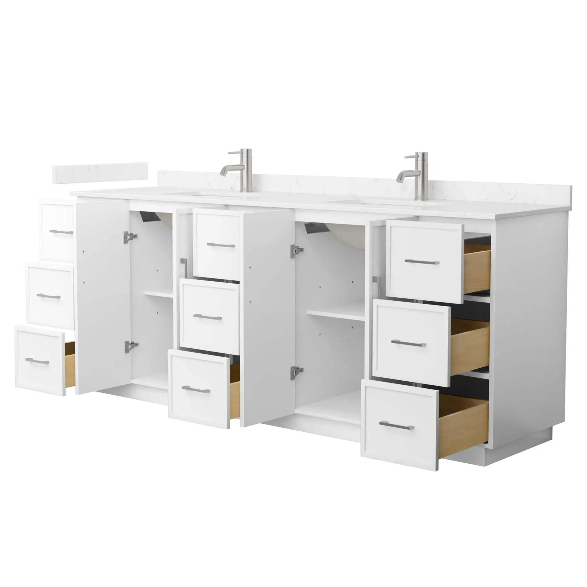 84" Elan TK Elan Double Bathroom Vanity with Toe Kick in White with Brushed Nickel Trim by Wyndham