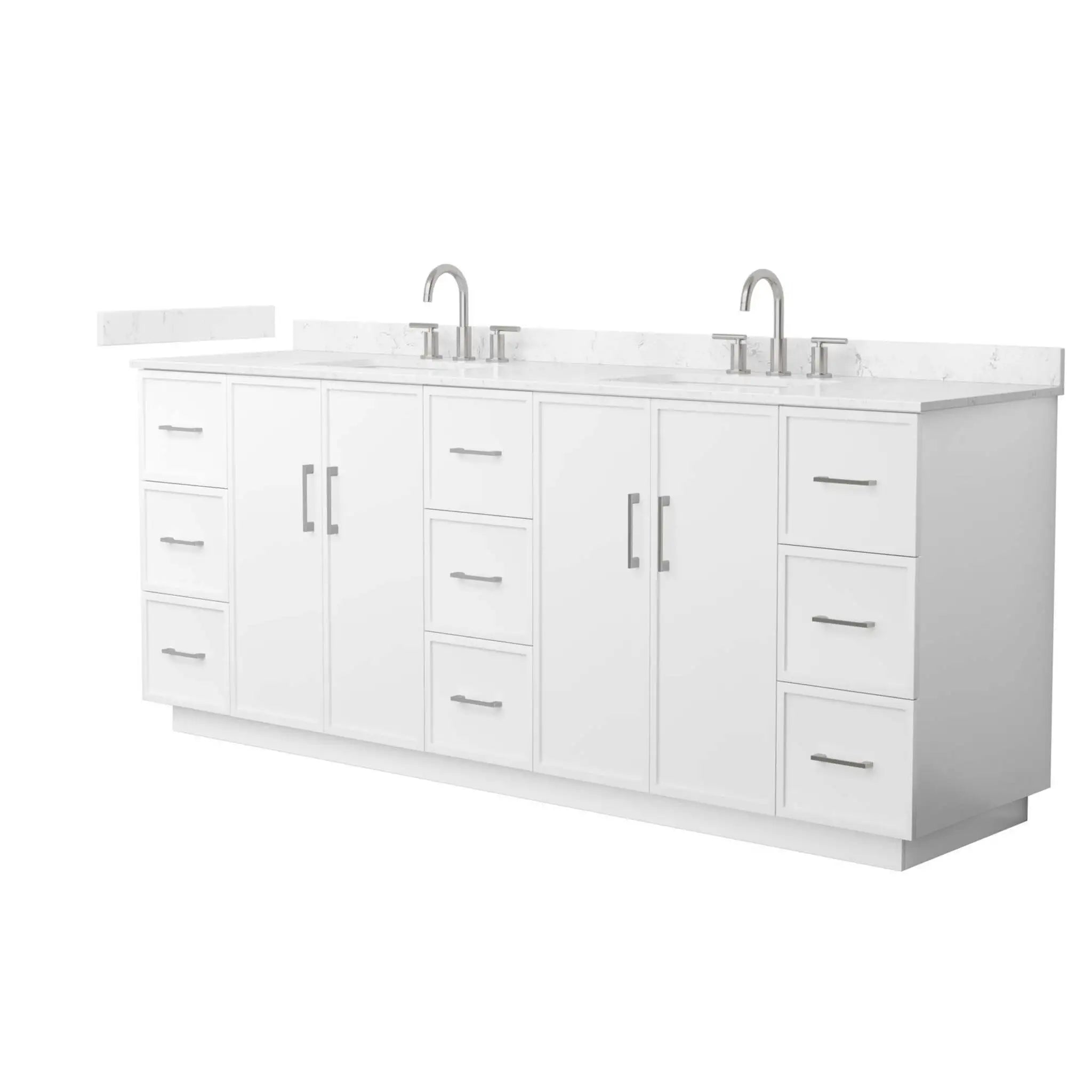 84" Elan TK Elan Double Bathroom Vanity with Toe Kick in White with Brushed Nickel Trim by Wyndham