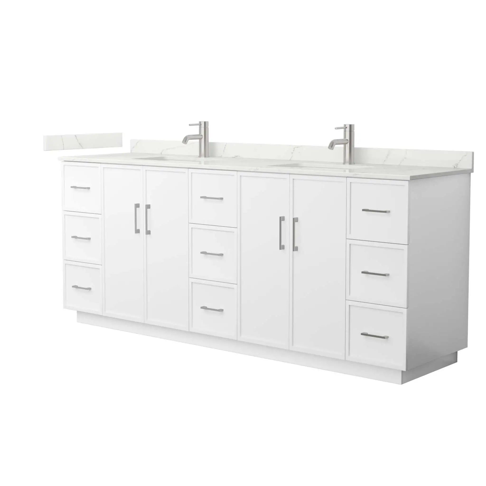 84" Elan TK Elan Double Bathroom Vanity with Toe Kick in White with Brushed Nickel Trim by Wyndham