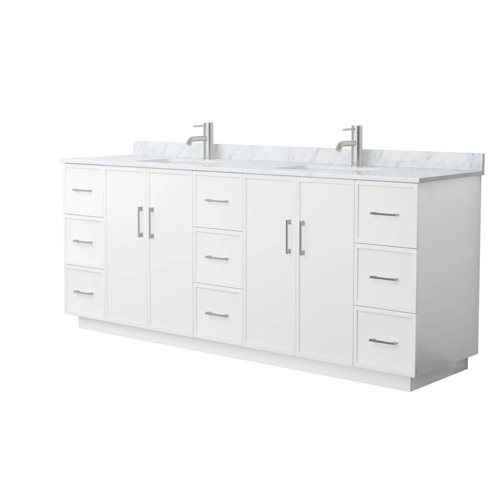 84" Elan TK Elan Double Bathroom Vanity with Toe Kick in White with Brushed Nickel Trim by Wyndham