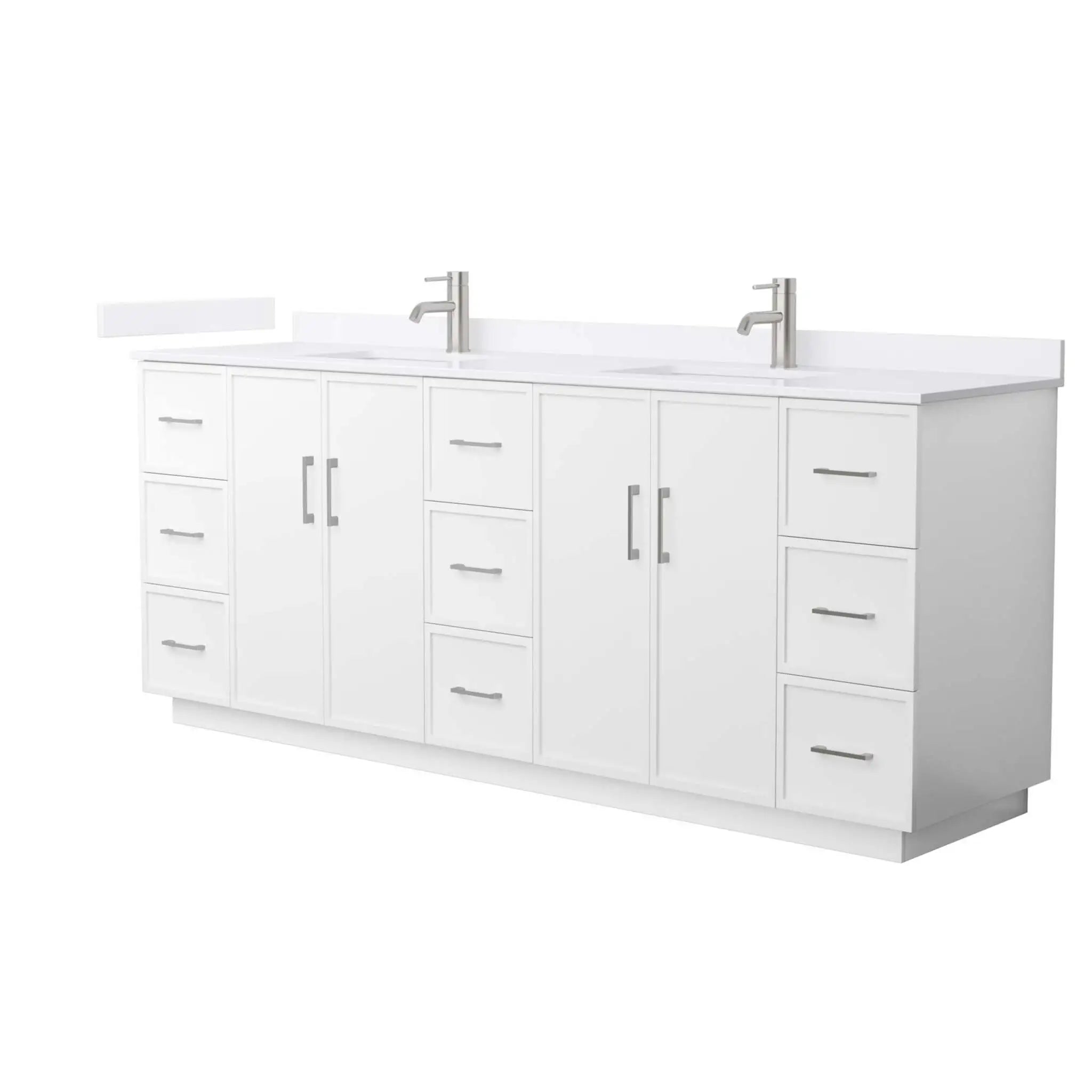 84" Elan TK Elan Double Bathroom Vanity with Toe Kick in White with Brushed Nickel Trim by Wyndham
