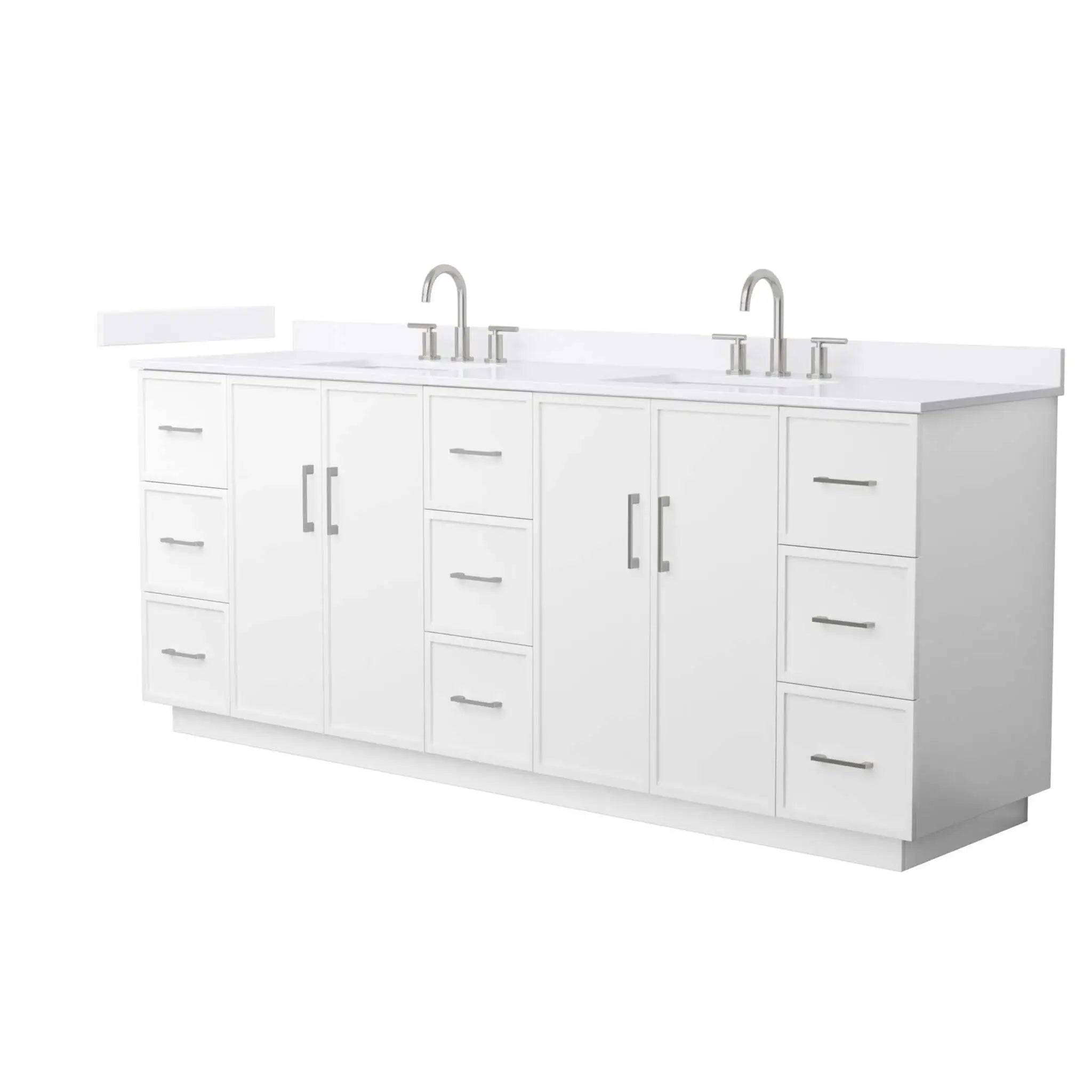 84" Elan TK Elan Double Bathroom Vanity with Toe Kick in White with Brushed Nickel Trim by Wyndham