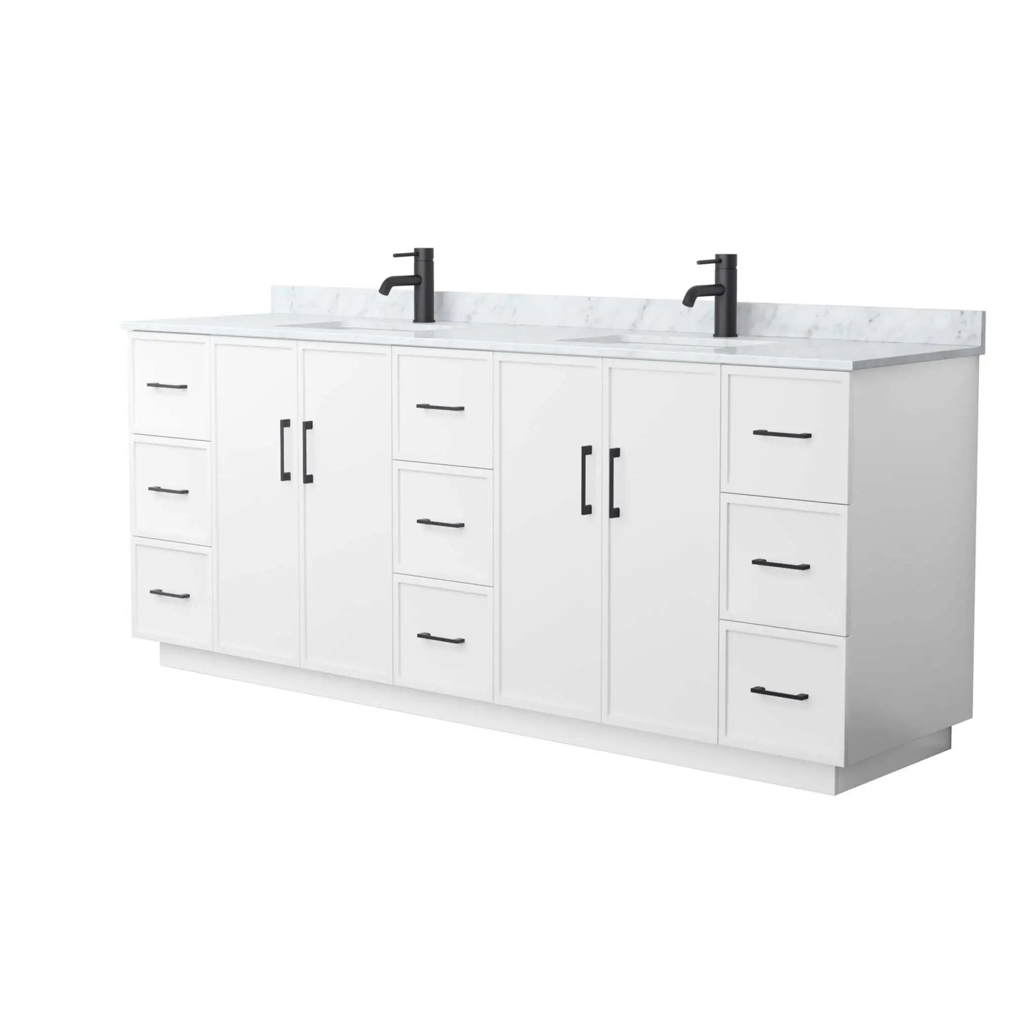 84" Elan TK Elan Double Bathroom Vanity with Toe Kick in White with Matte Black Trim by Wyndham
