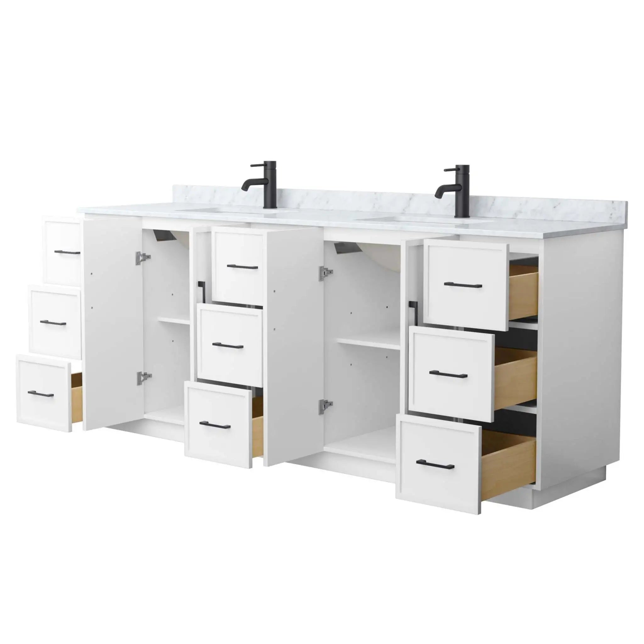 84" Elan TK Elan Double Bathroom Vanity with Toe Kick in White with Matte Black Trim by Wyndham