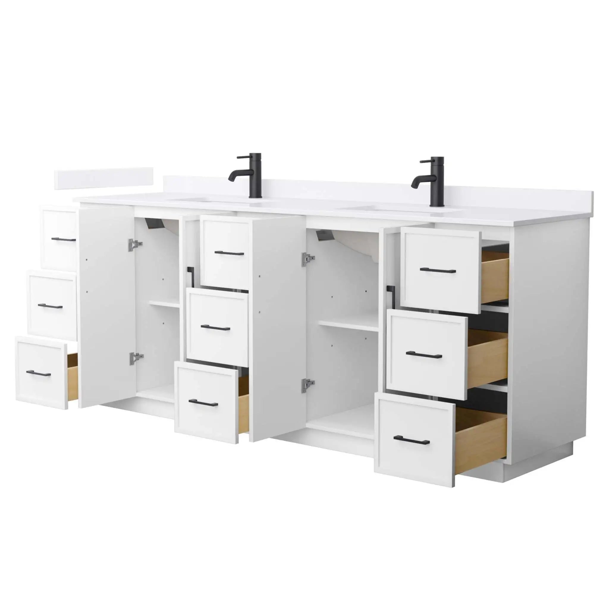 84" Elan TK Elan Double Bathroom Vanity with Toe Kick in White with Matte Black Trim by Wyndham
