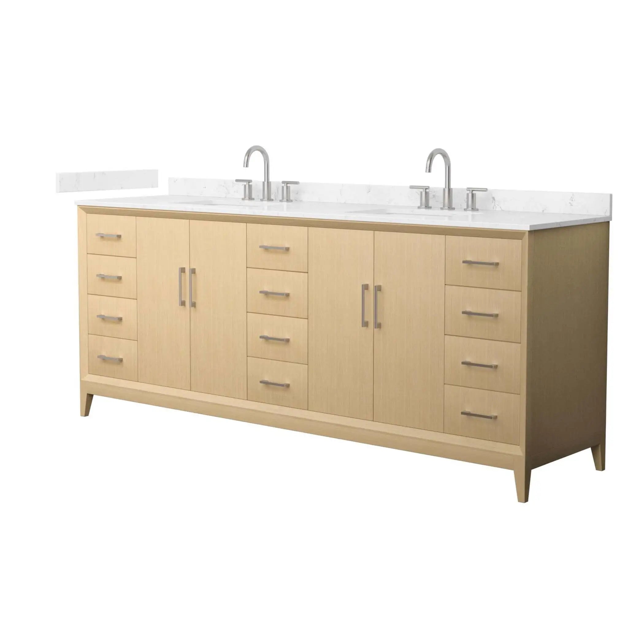 84" Janna Double Bathroom Vanity in White Oak with Brushed Nickel Trim by Wyndham