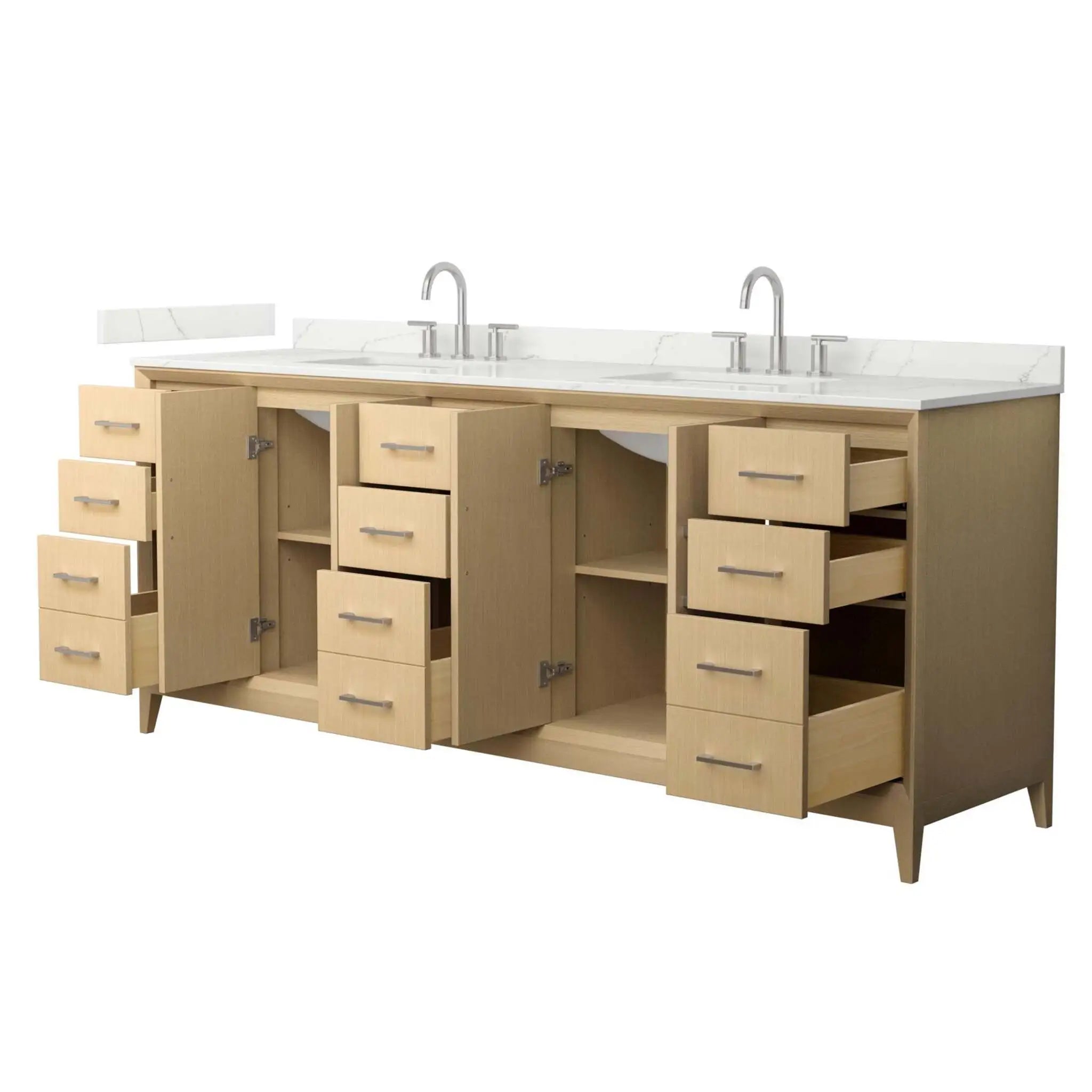 84" Janna Double Bathroom Vanity in White Oak with Brushed Nickel Trim by Wyndham