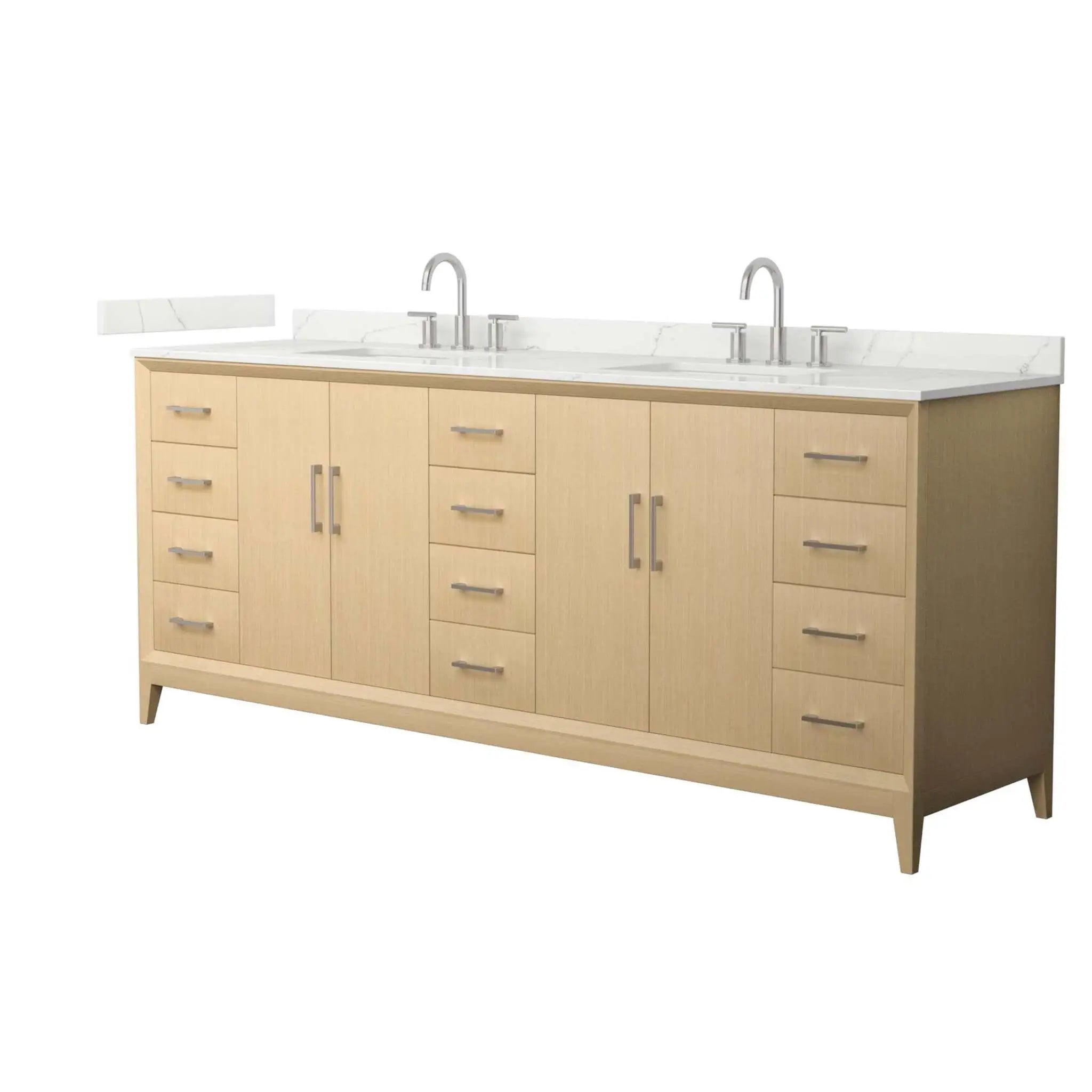 84" Janna Double Bathroom Vanity in White Oak with Brushed Nickel Trim by Wyndham