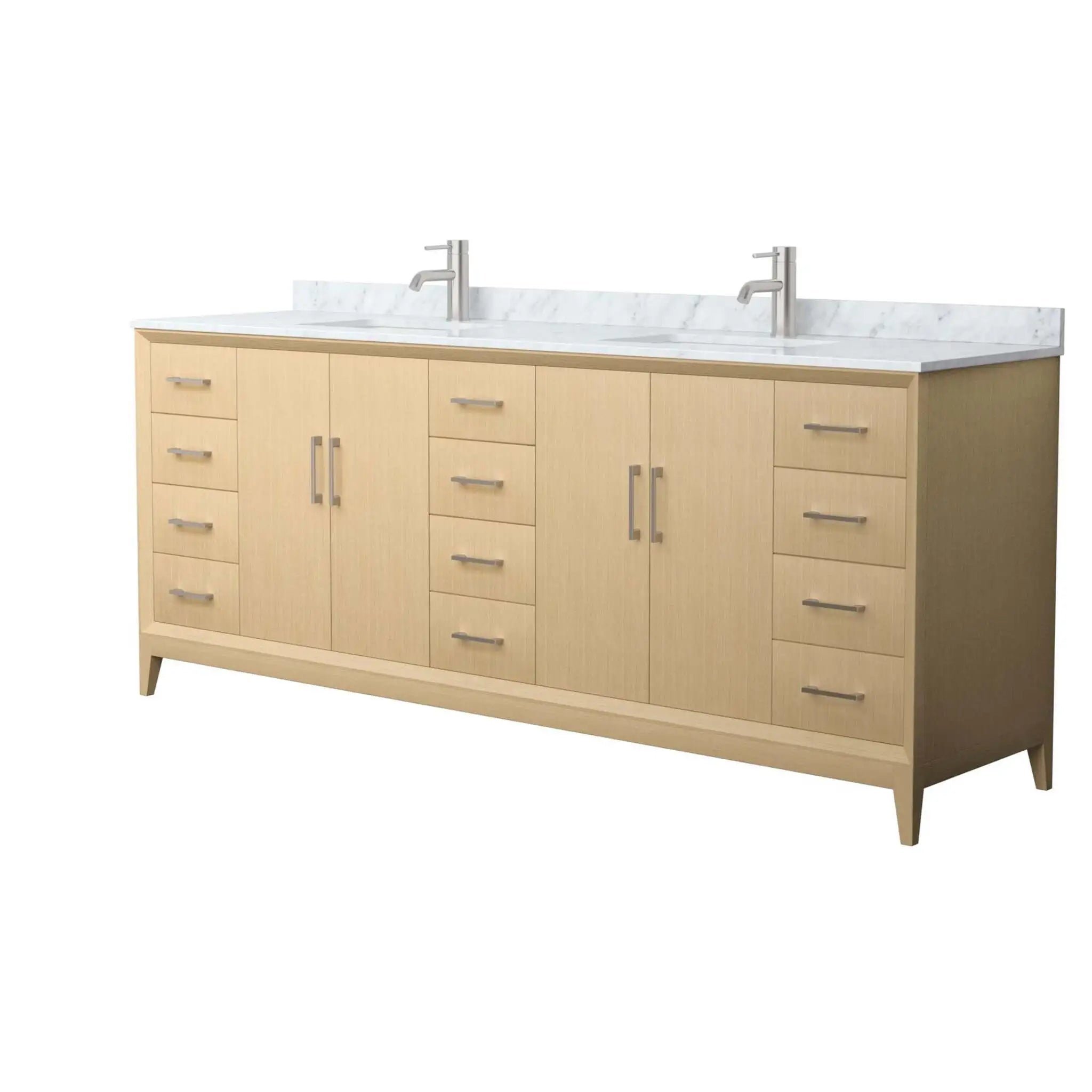 84" Janna Double Bathroom Vanity in White Oak with Brushed Nickel Trim by Wyndham