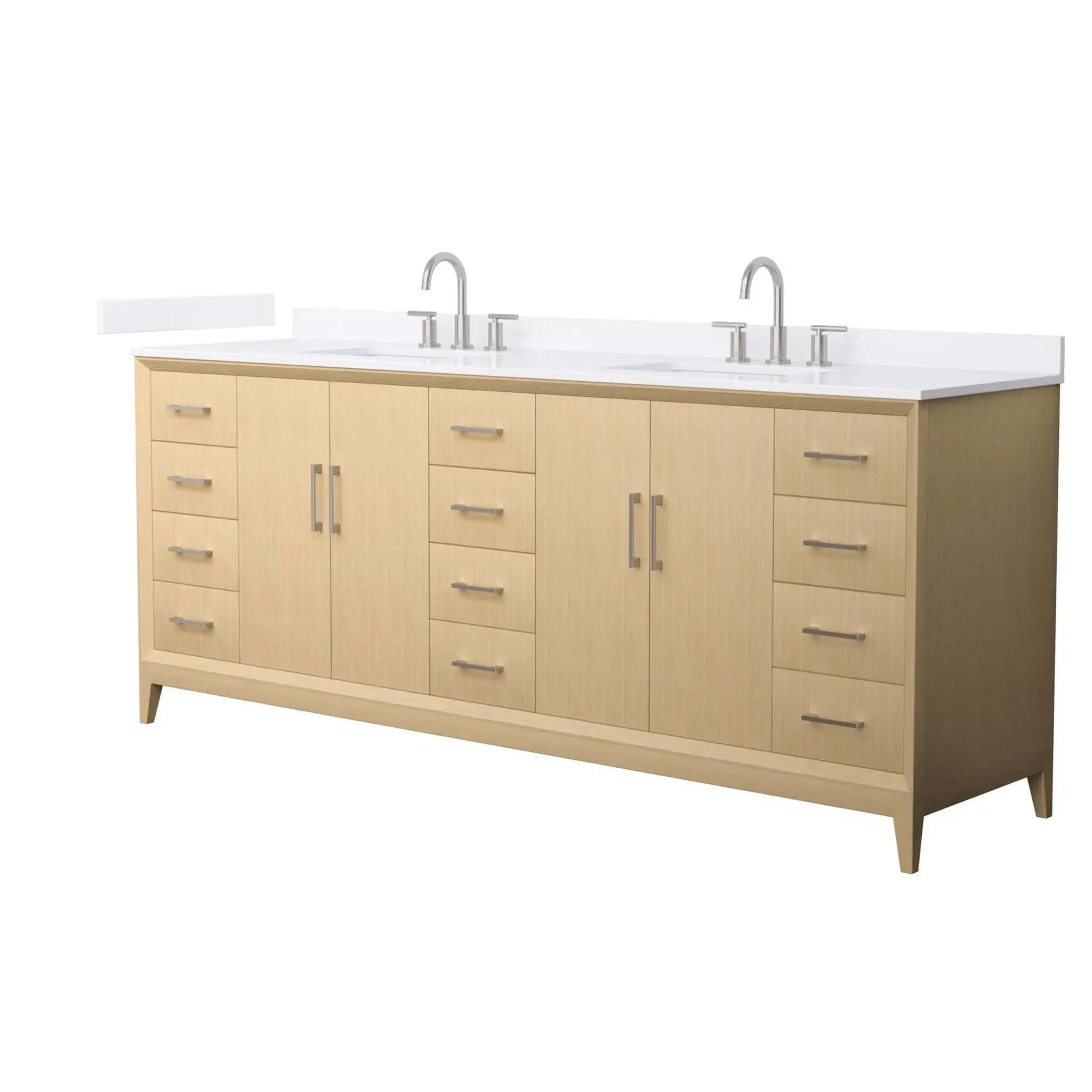 84" Janna Double Bathroom Vanity in White Oak with Brushed Nickel Trim by Wyndham