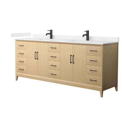 84" Janna Double Bathroom Vanity in White Oak with Matte Black Trim by Wyndham