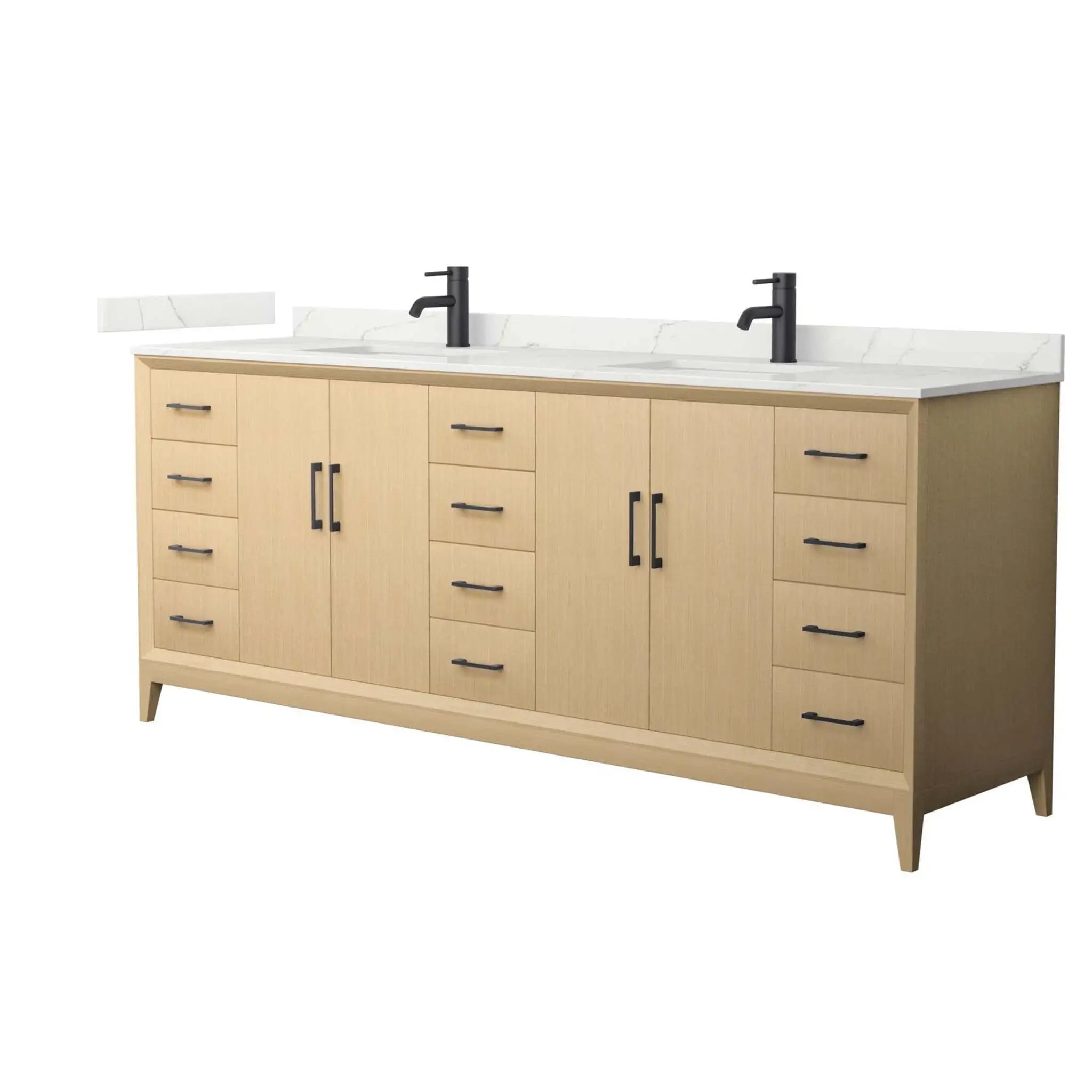 84" Janna Double Bathroom Vanity in White Oak with Matte Black Trim by Wyndham
