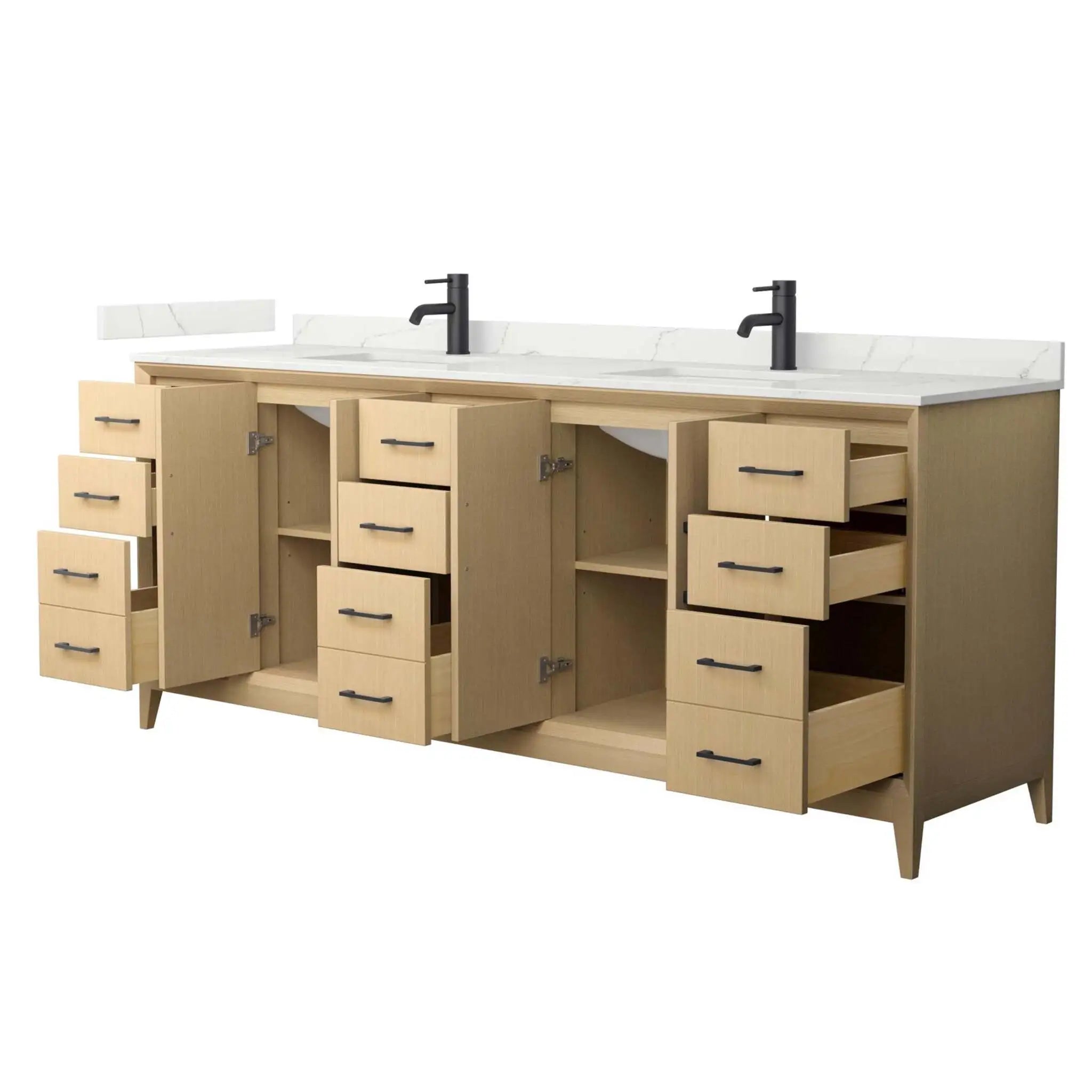 84" Janna Double Bathroom Vanity in White Oak with Matte Black Trim by Wyndham