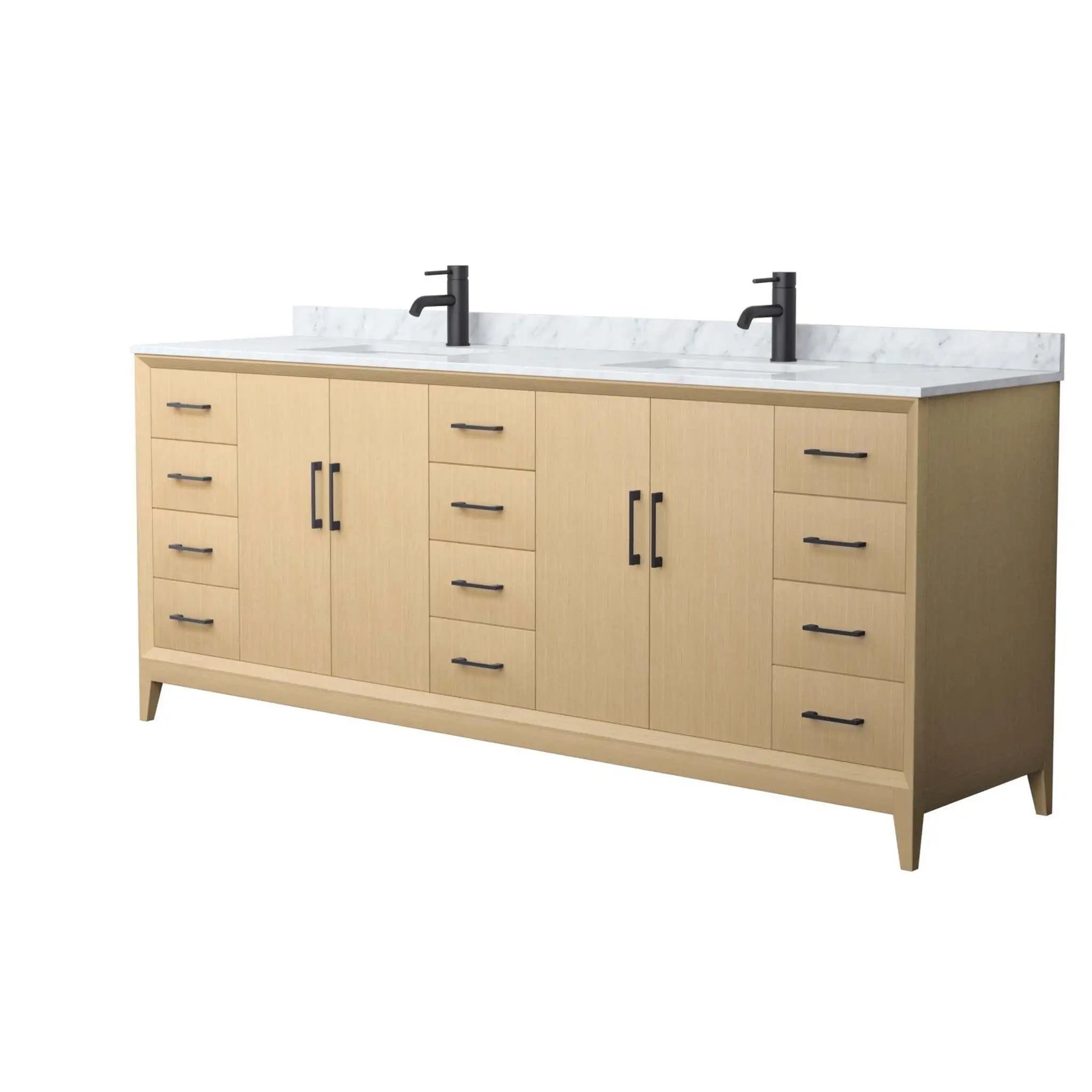 84" Janna Double Bathroom Vanity in White Oak with Matte Black Trim by Wyndham