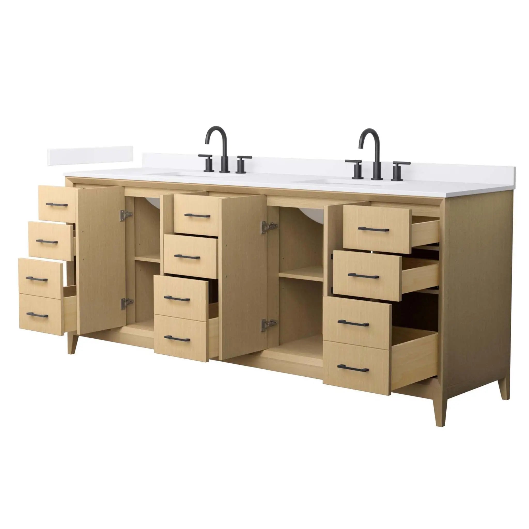 84" Janna Double Bathroom Vanity in White Oak with Matte Black Trim by Wyndham