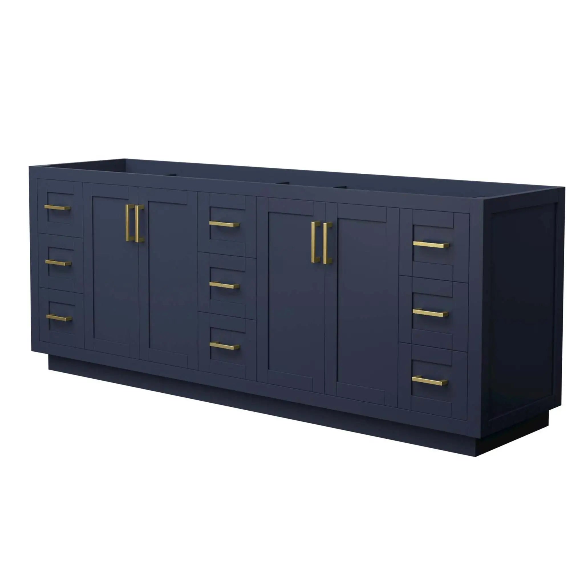 84" Miranda Double Bathroom Vanity in Dark Blue with Brushed Gold Trim by Wyndham
