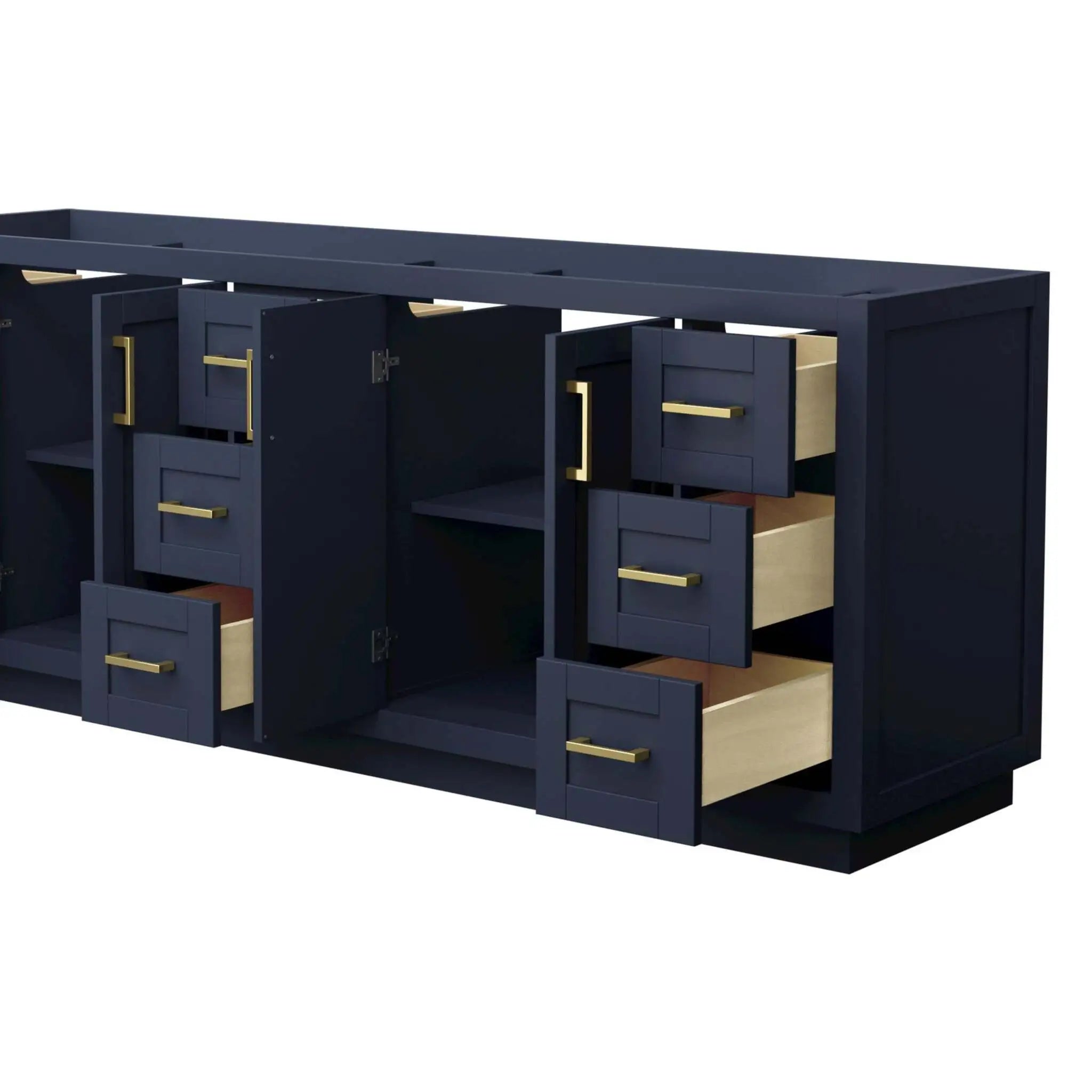 84" Miranda Double Bathroom Vanity in Dark Blue with Brushed Gold Trim by Wyndham