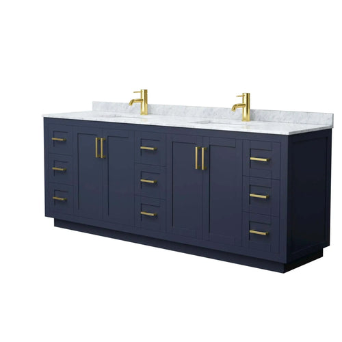 84" Miranda Double Bathroom Vanity in Dark Blue with Brushed Gold Trim by Wyndham