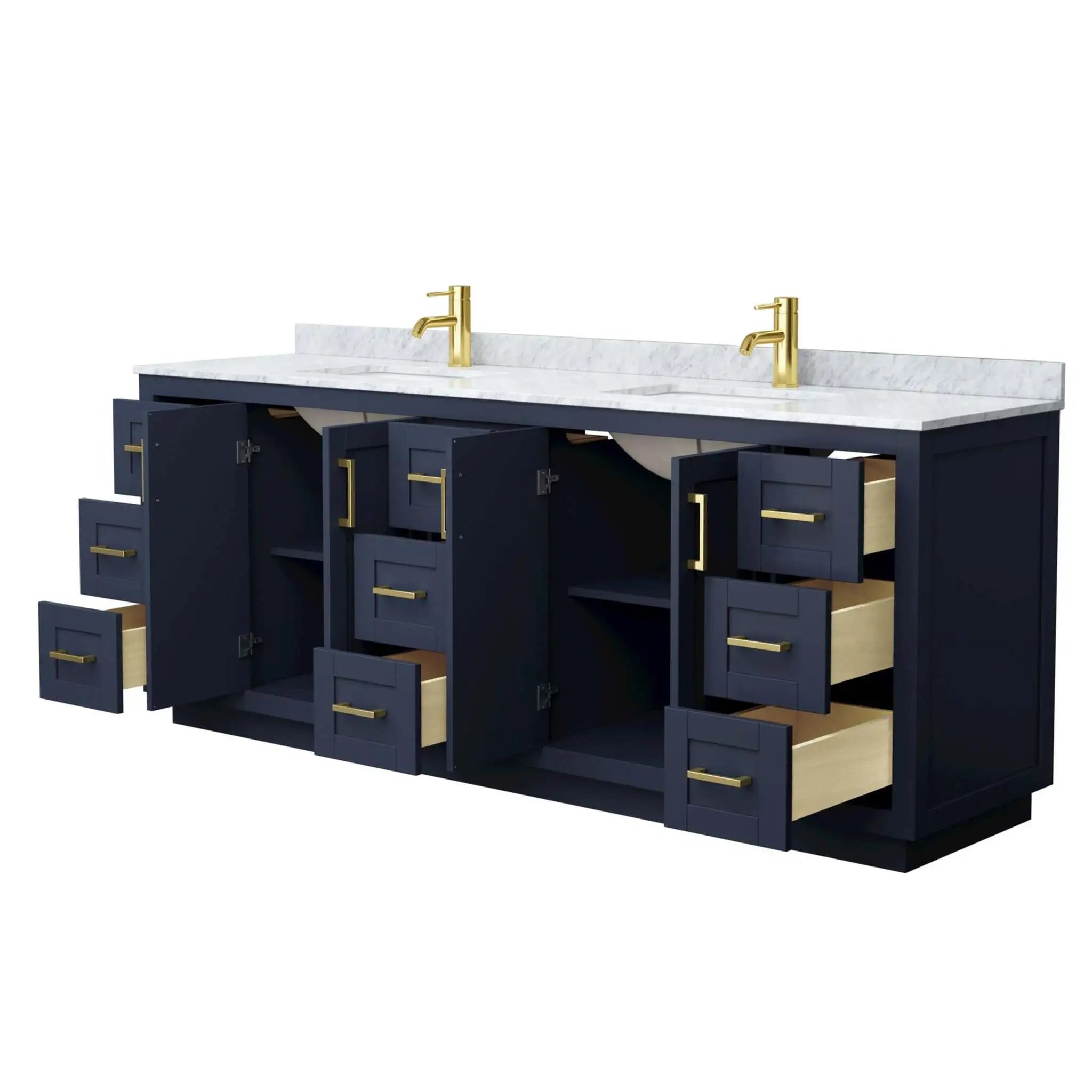 84" Miranda Double Bathroom Vanity in Dark Blue with Brushed Gold Trim by Wyndham