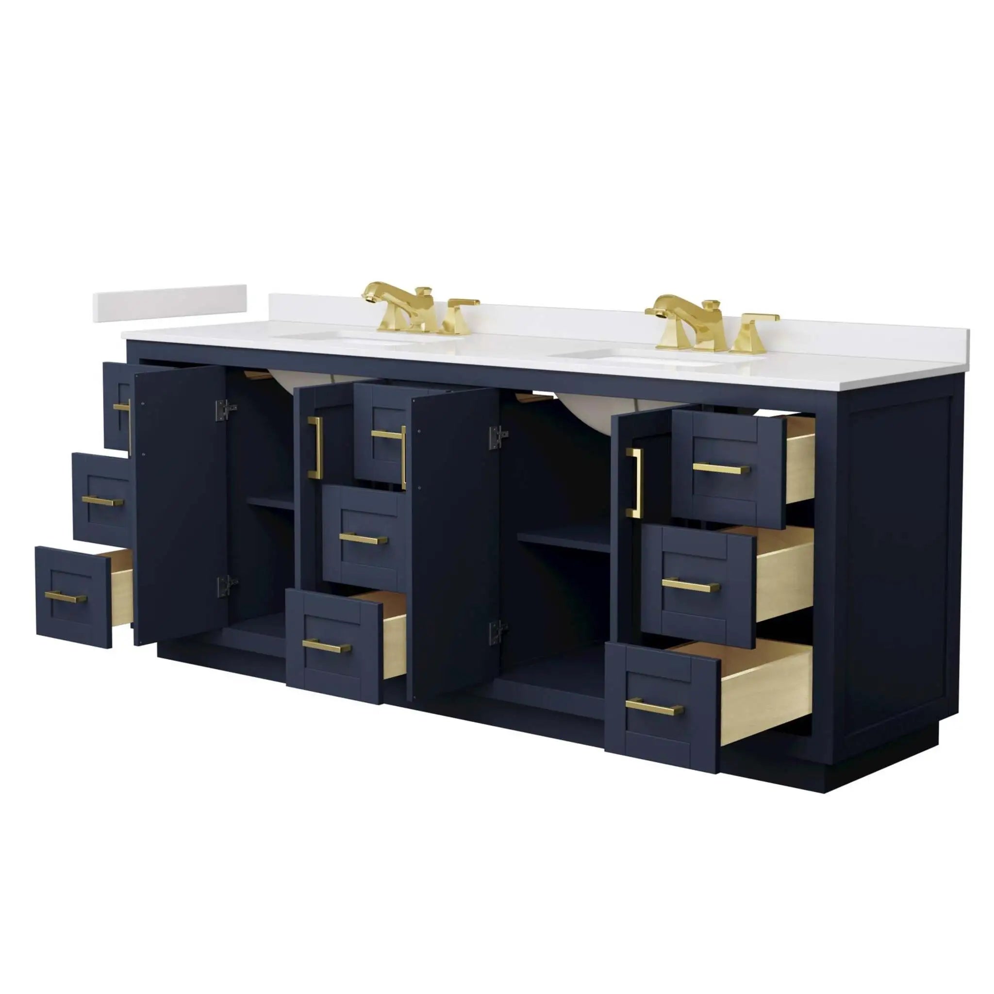 84" Miranda Double Bathroom Vanity in Dark Blue with Brushed Gold Trim by Wyndham