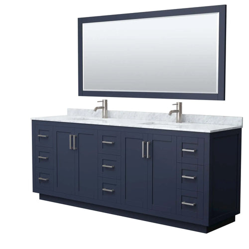 84" Miranda Double Bathroom Vanity in Dark Blue with Brushed Nickel Trim & 70" Mirror by Wyndham