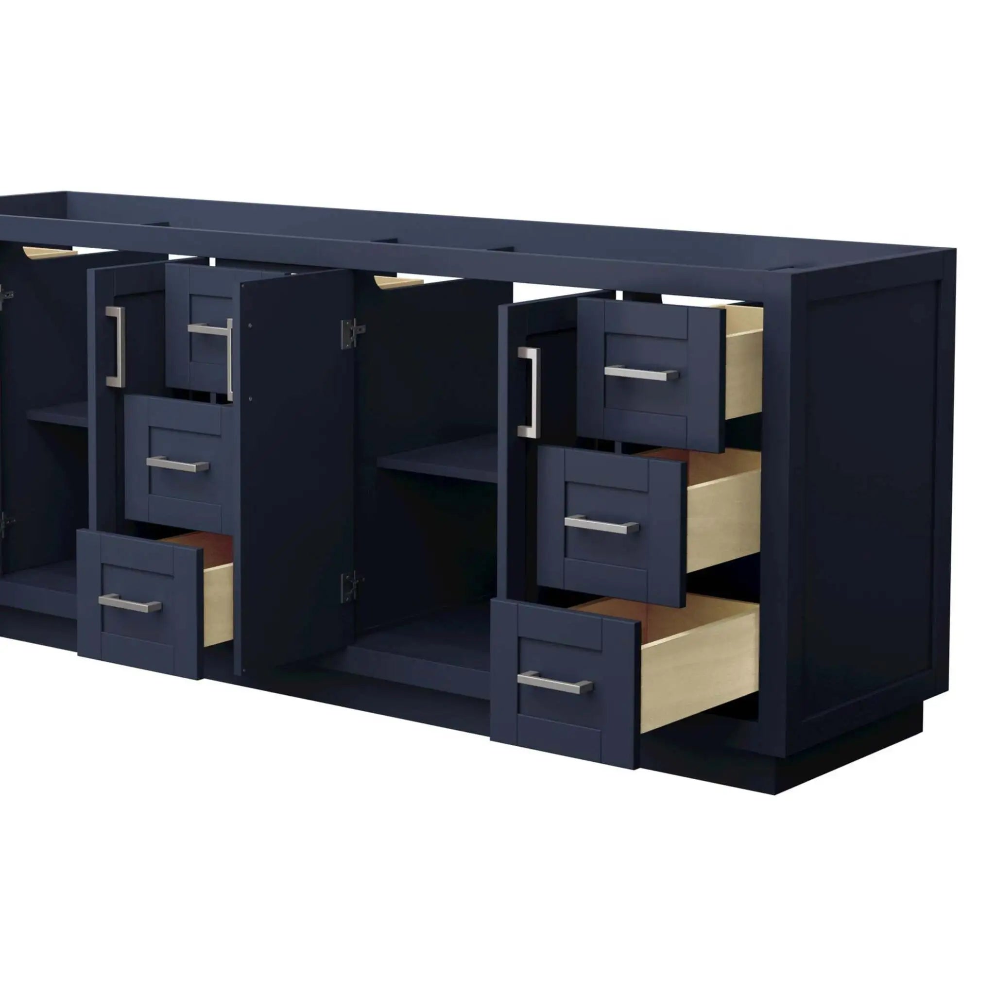 84" Miranda Double Bathroom Vanity in Dark Blue with Brushed Nickel Trim by Wyndham