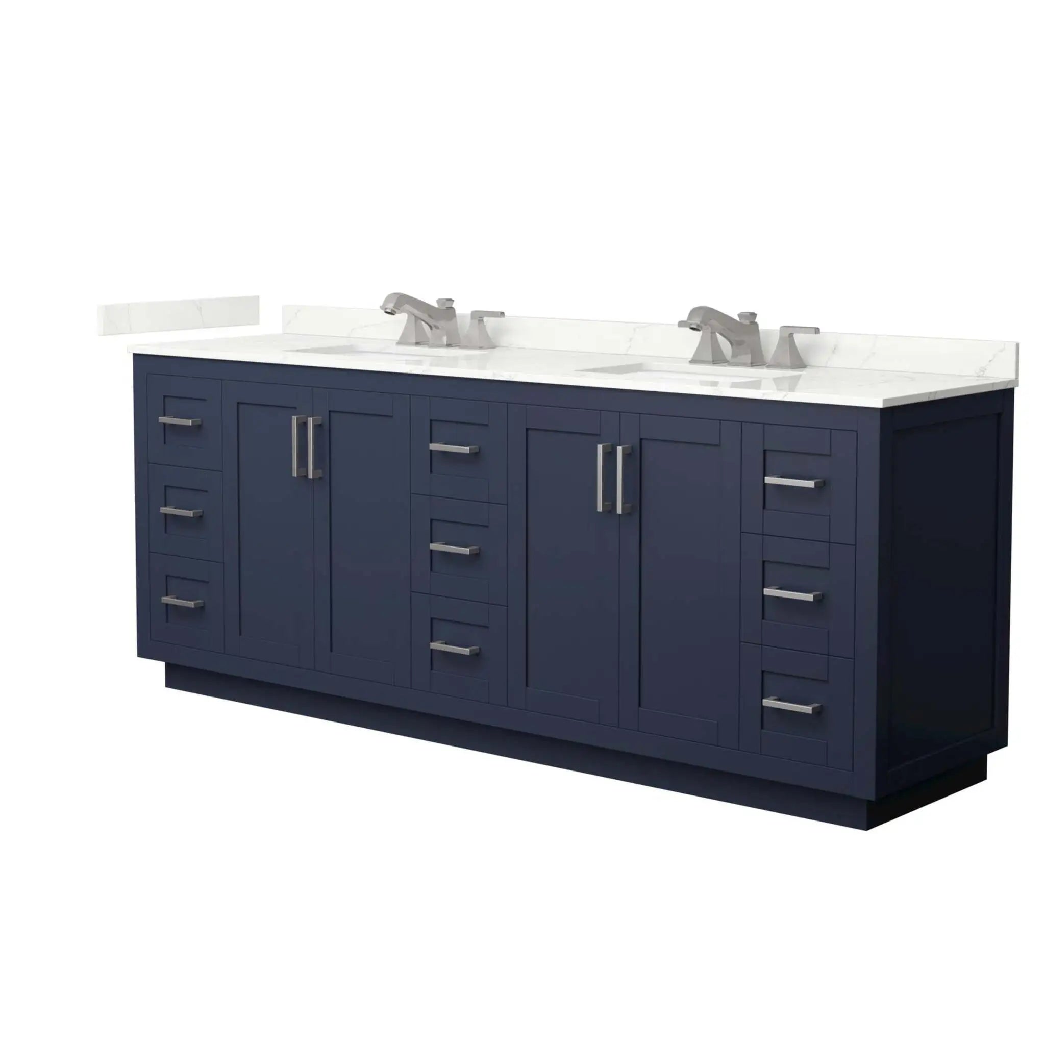84" Miranda Double Bathroom Vanity in Dark Blue with Brushed Nickel Trim by Wyndham