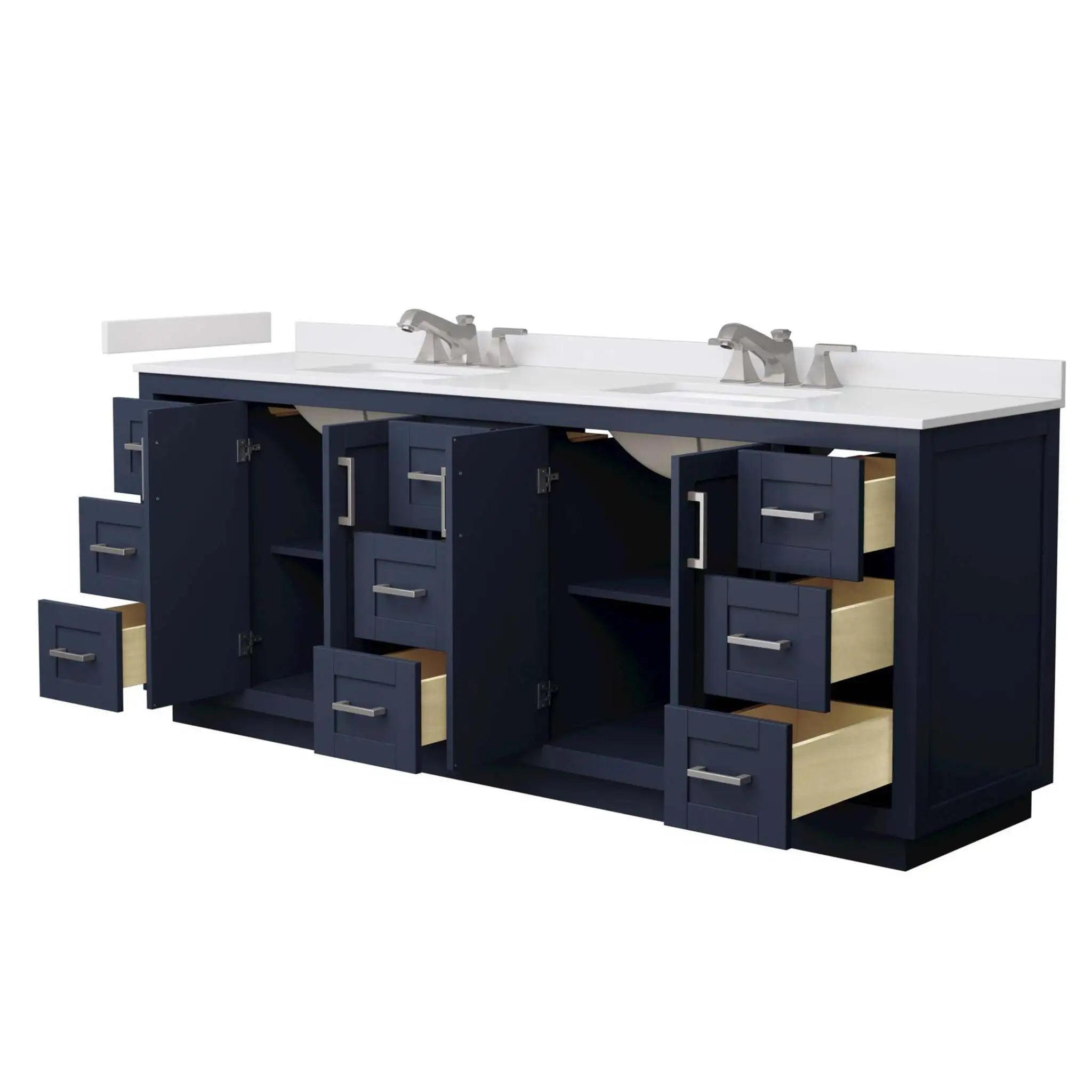 84" Miranda Double Bathroom Vanity in Dark Blue with Brushed Nickel Trim by Wyndham