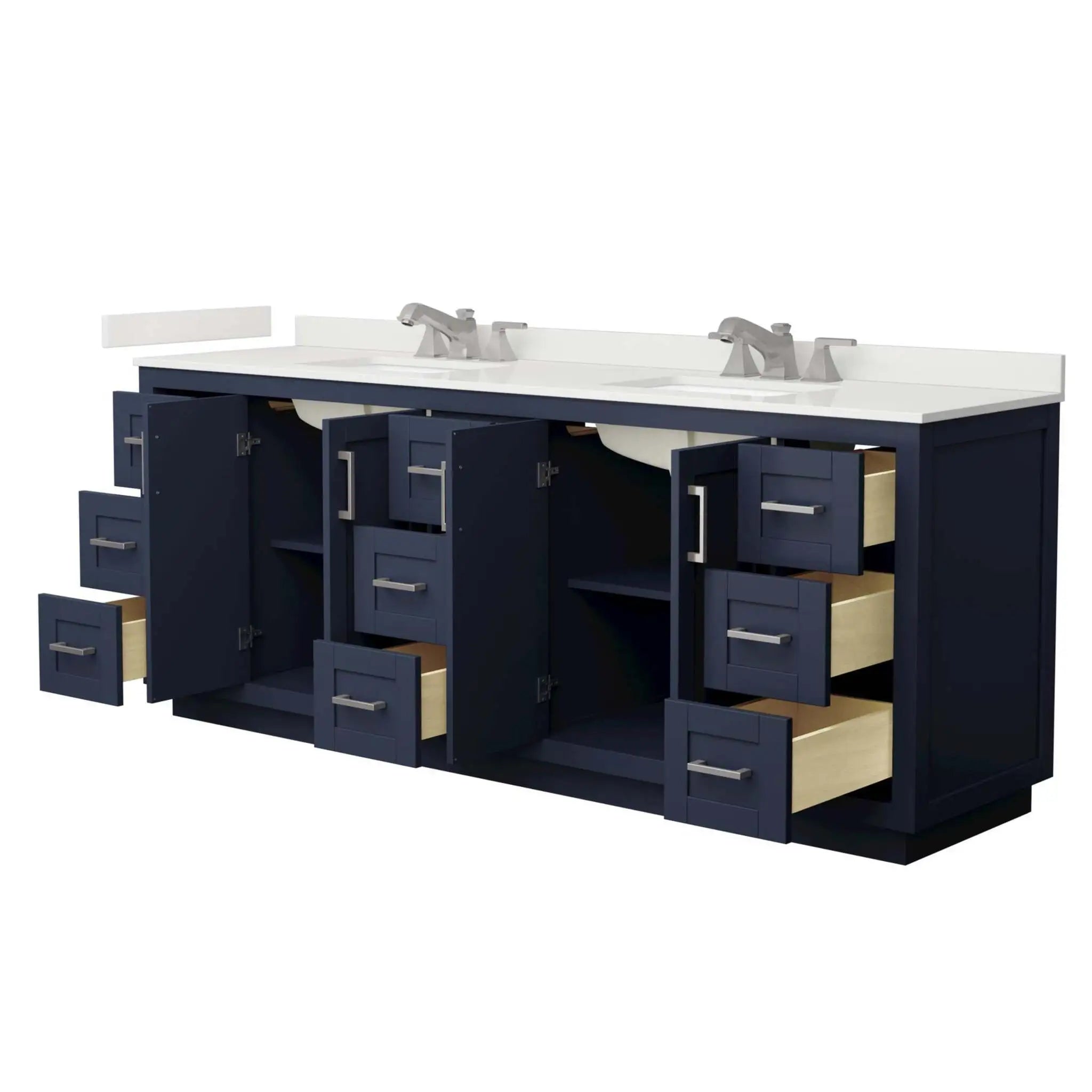 84" Miranda Double Bathroom Vanity in Dark Blue with Brushed Nickel Trim by Wyndham