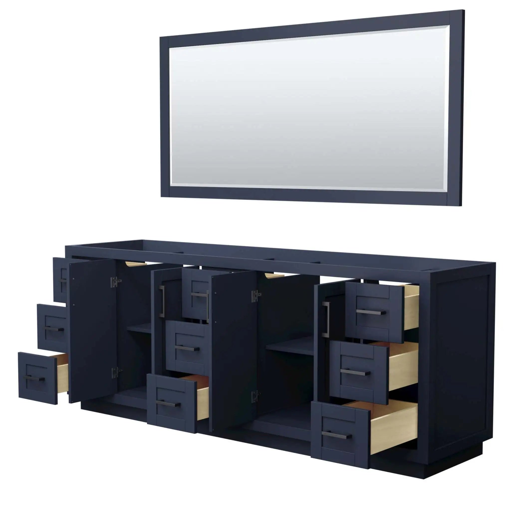 84" Miranda Double Bathroom Vanity in Dark Blue with Matte Black Trim & 70" Mirror by Wyndham